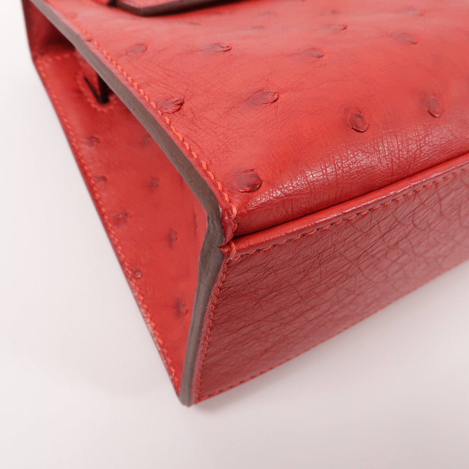 HERMES 鴕鳥皮革Kelly Pochette手挽袋Rouge Vif