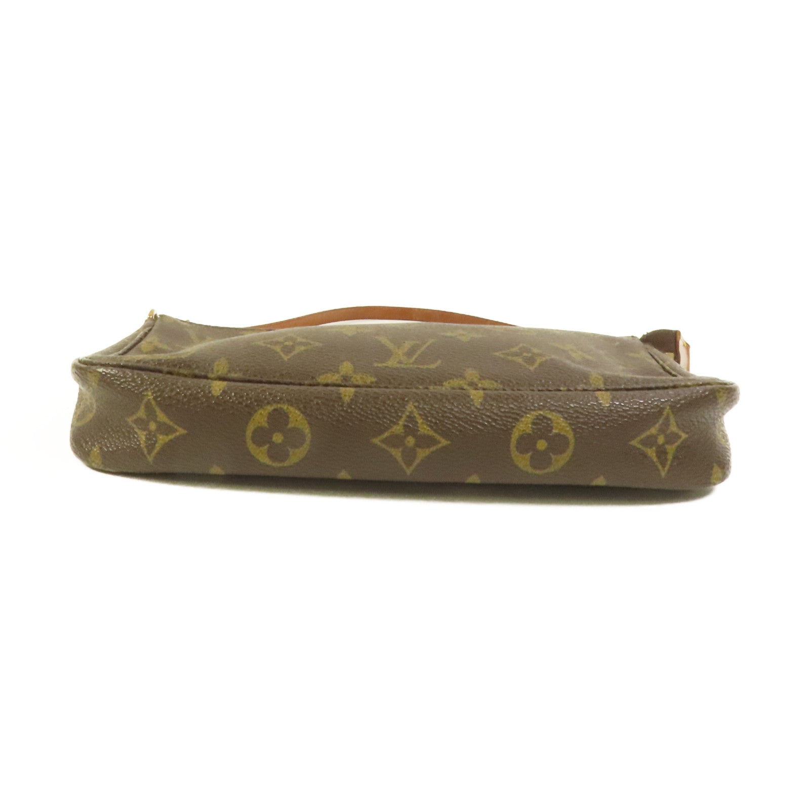 LOUIS VUITTON Monogram Pochette Accessoires金扣手挽袋棕色