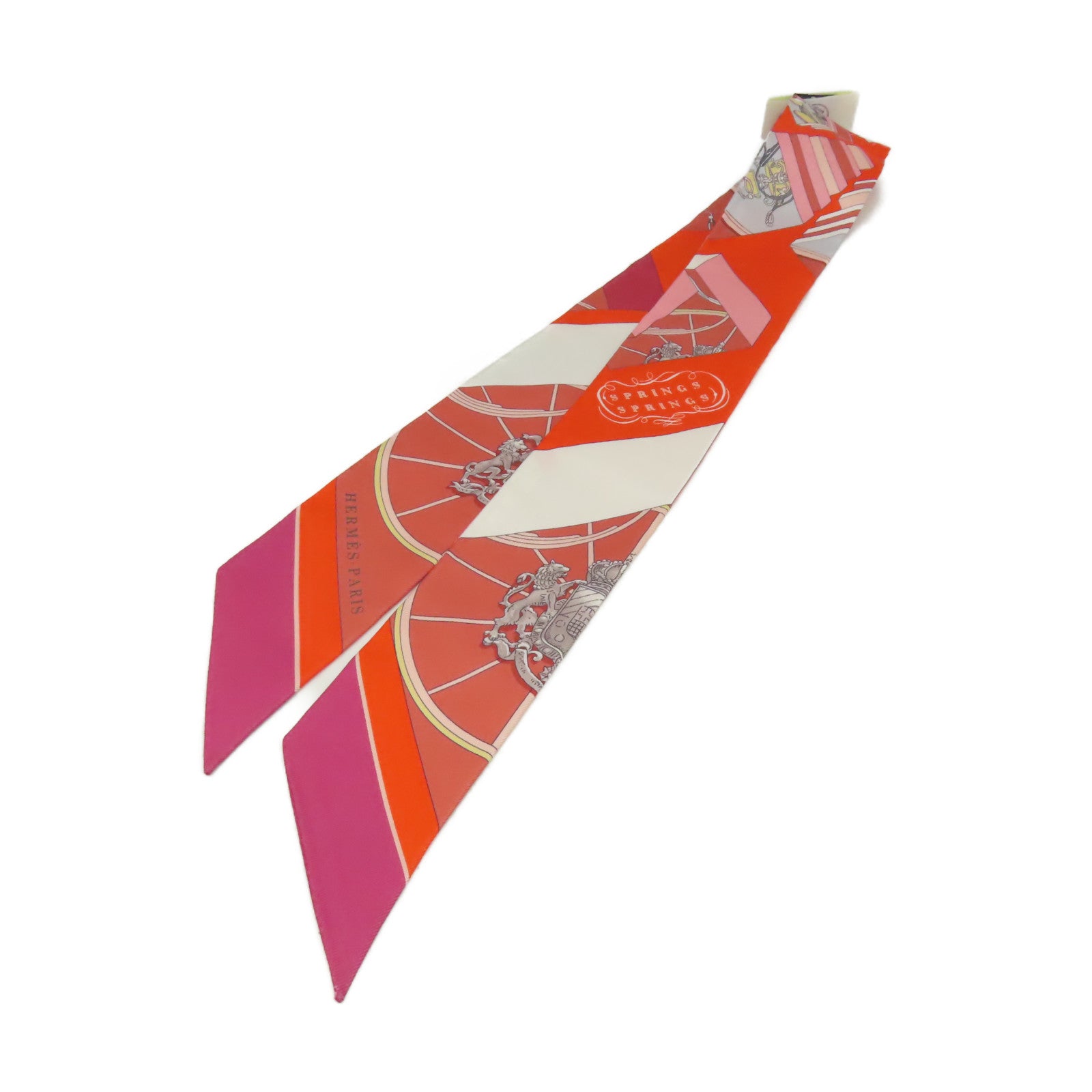 HERMES 【激減優惠】絲質Twilly Scarf絲巾橙色/白色/彩色