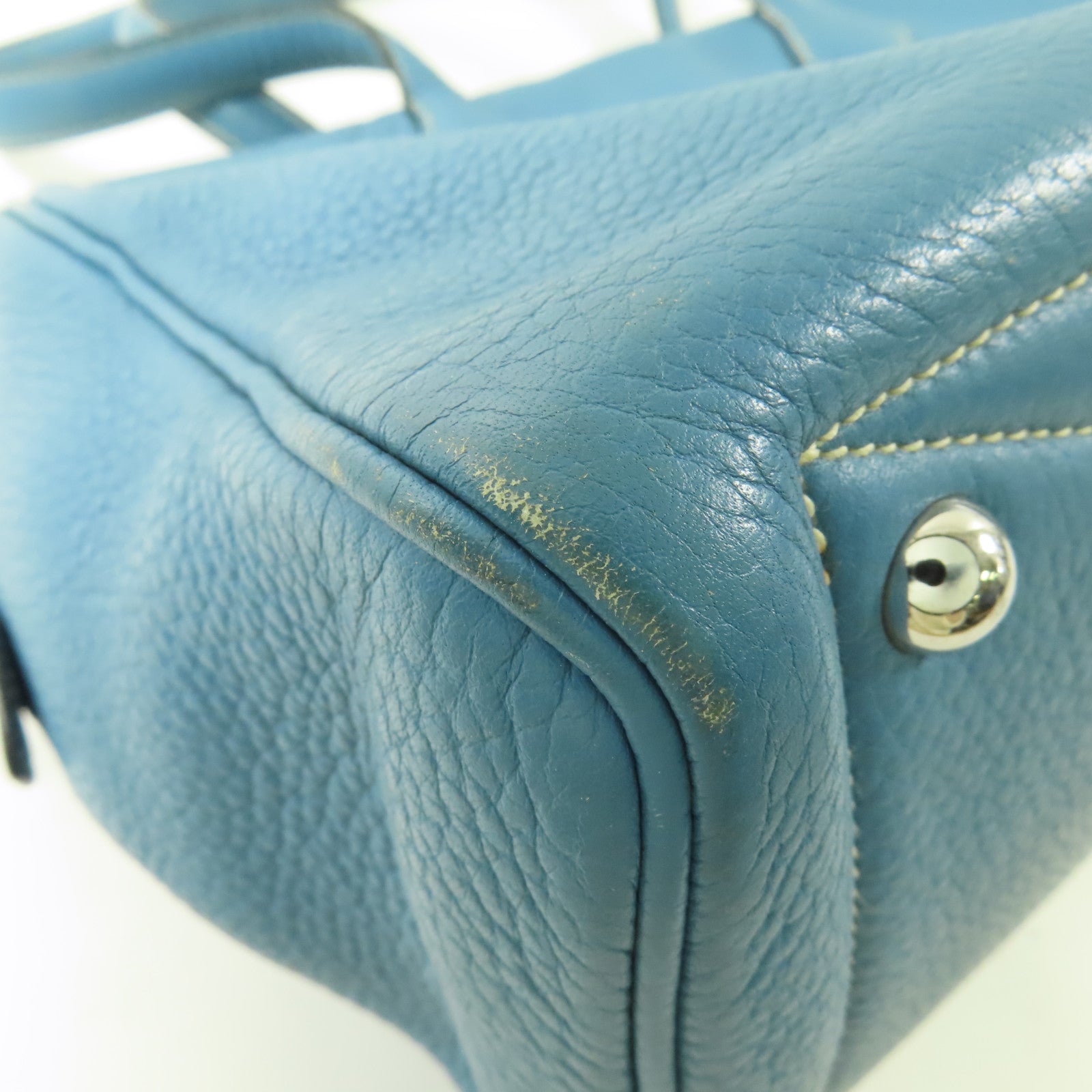 HERMES Clemence皮革Victoria銀扣肩背袋Bleu Jean
