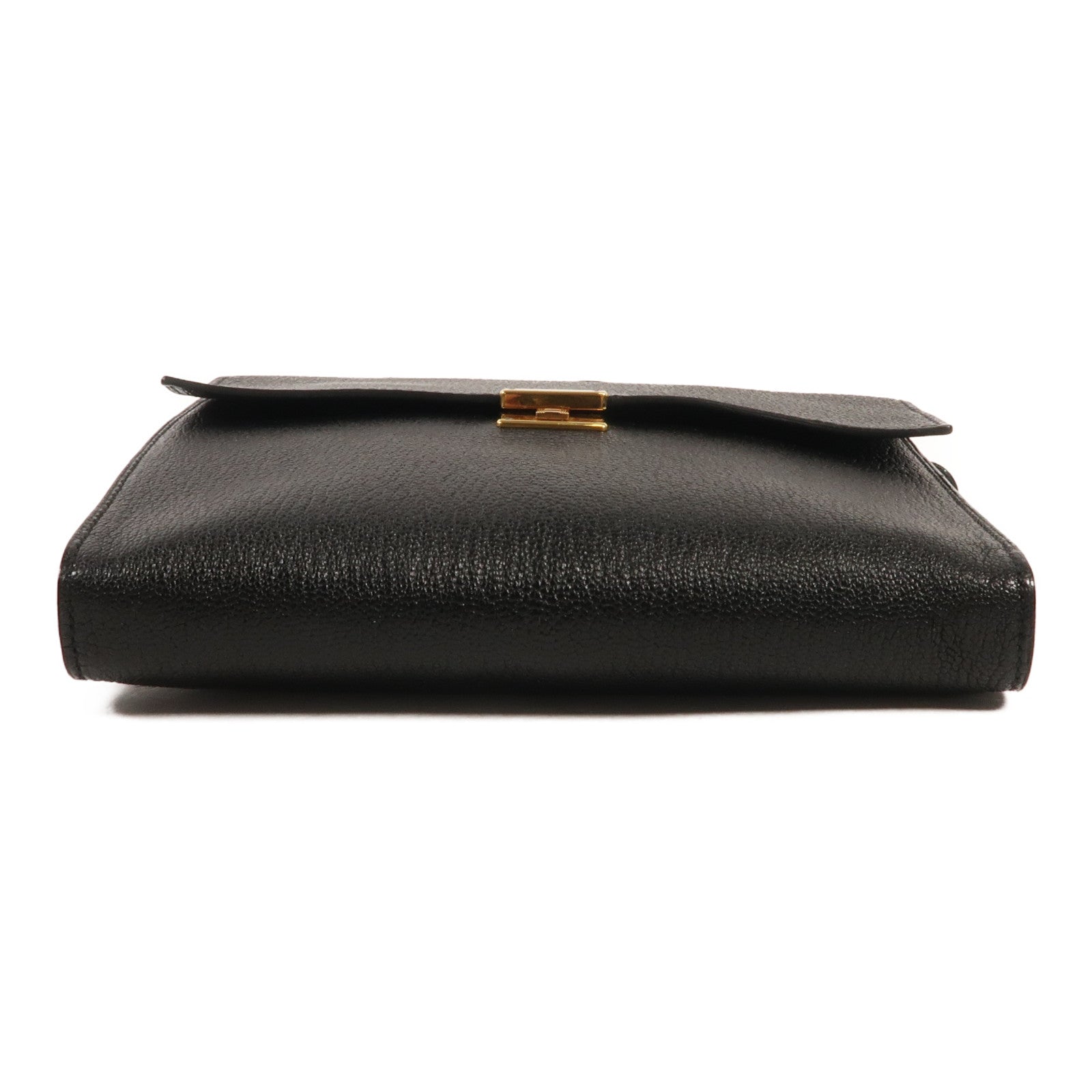 HERMES Chevre皮革Clic 16金扣肩背袋Noir