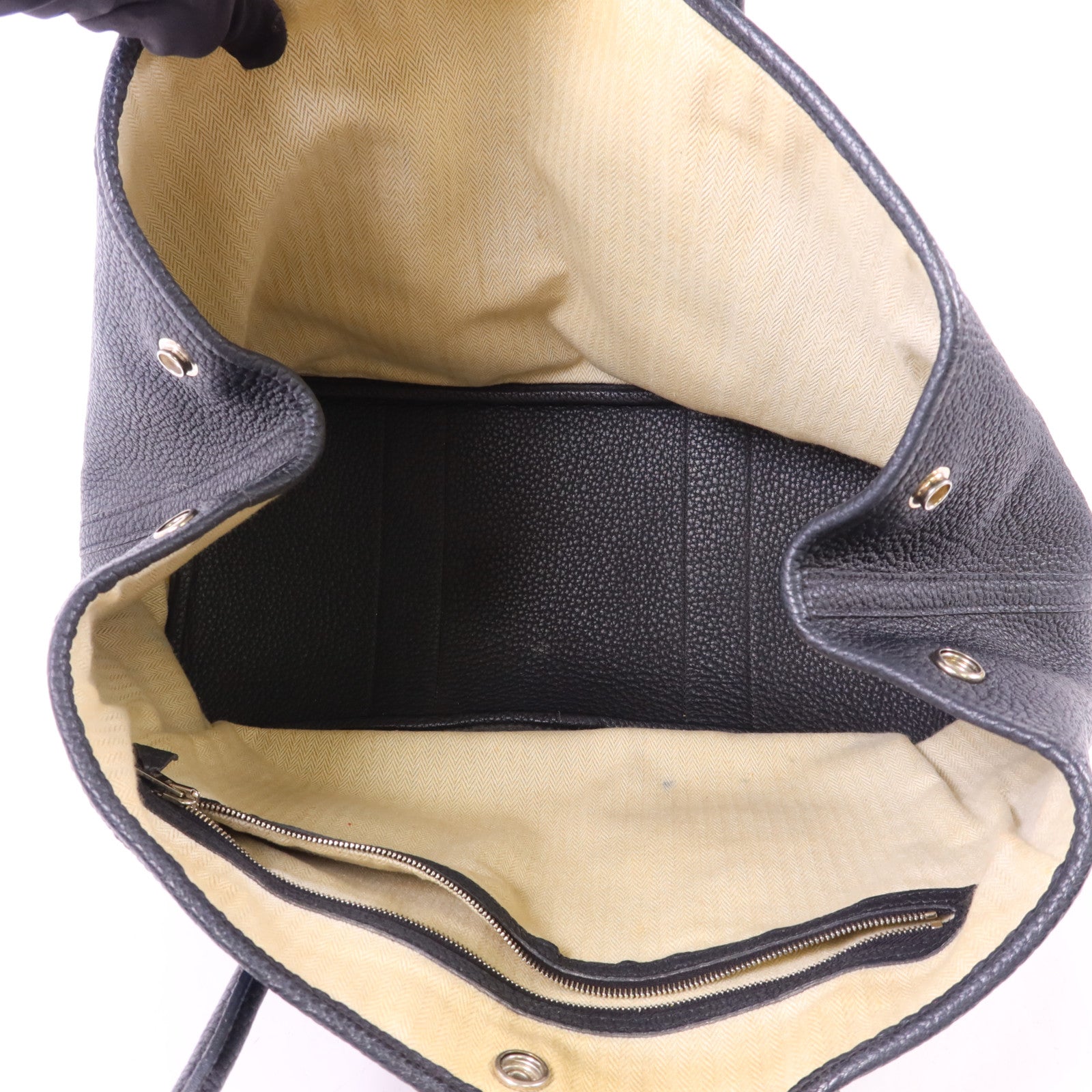 HERMES Negonda皮革Garden Party PM銀扣手挽袋Noir