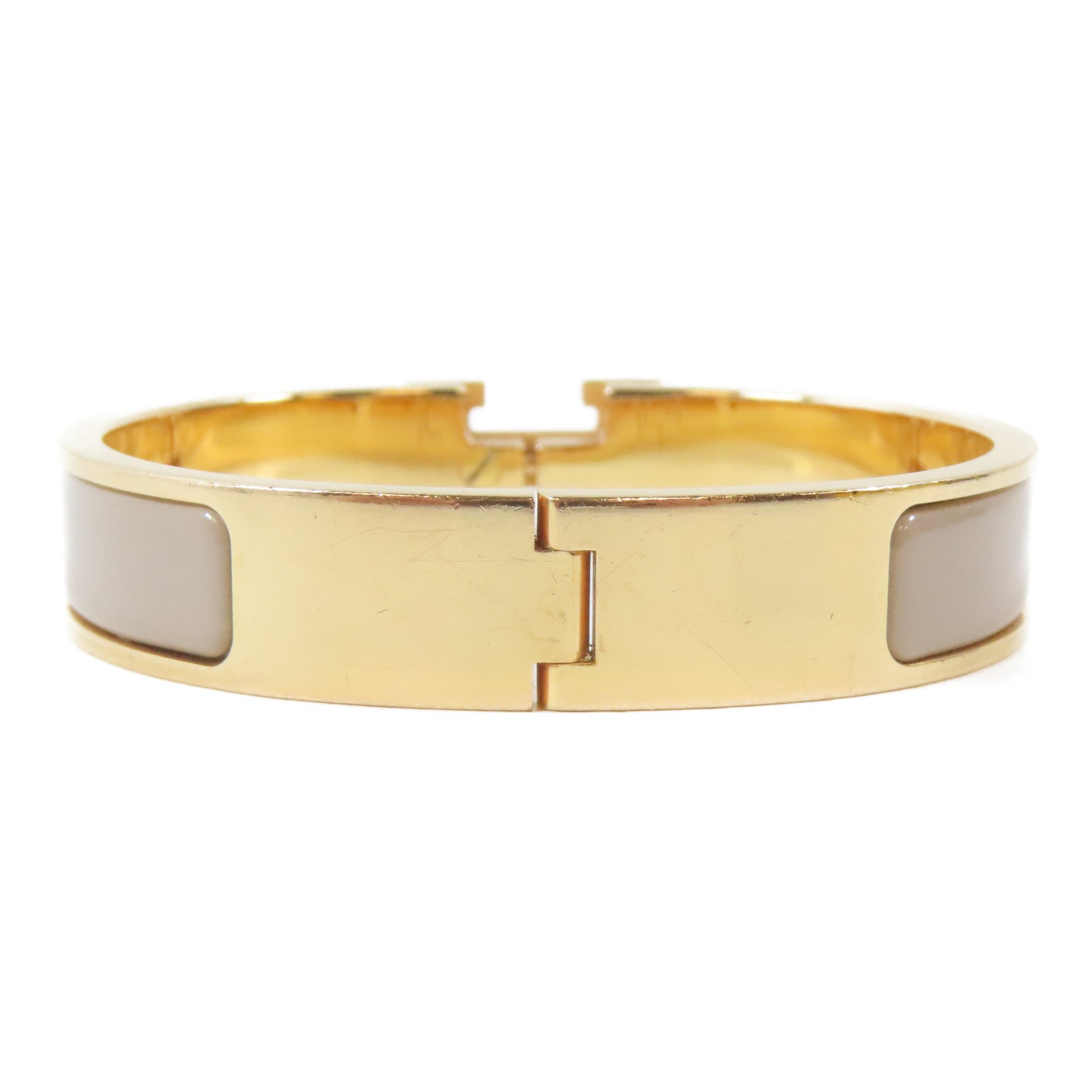 HERMES 金屬Clic H Bracelet手鐲金色/米色