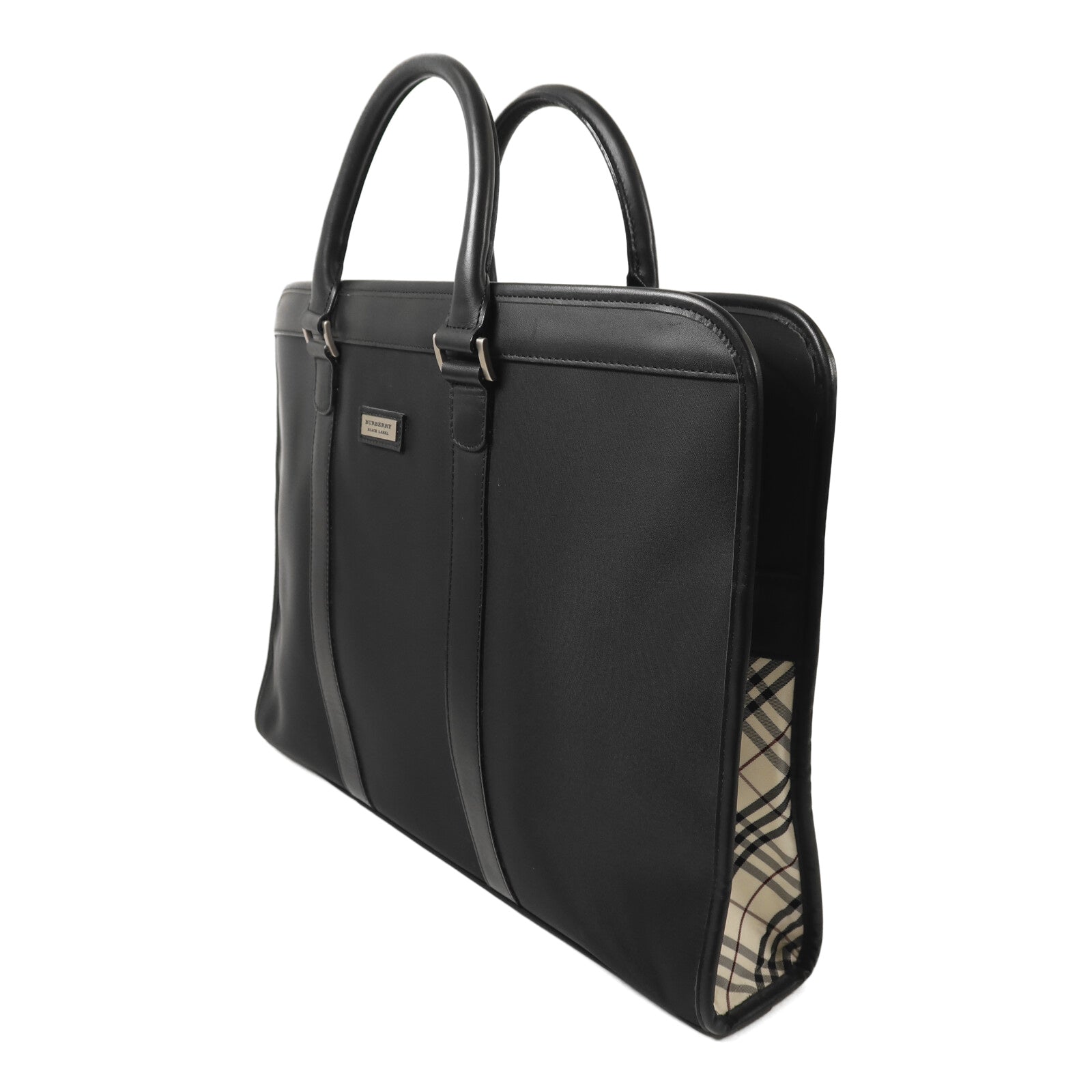 BURBERRY 尼龍/牛皮皮革Brifecase銀扣公事包