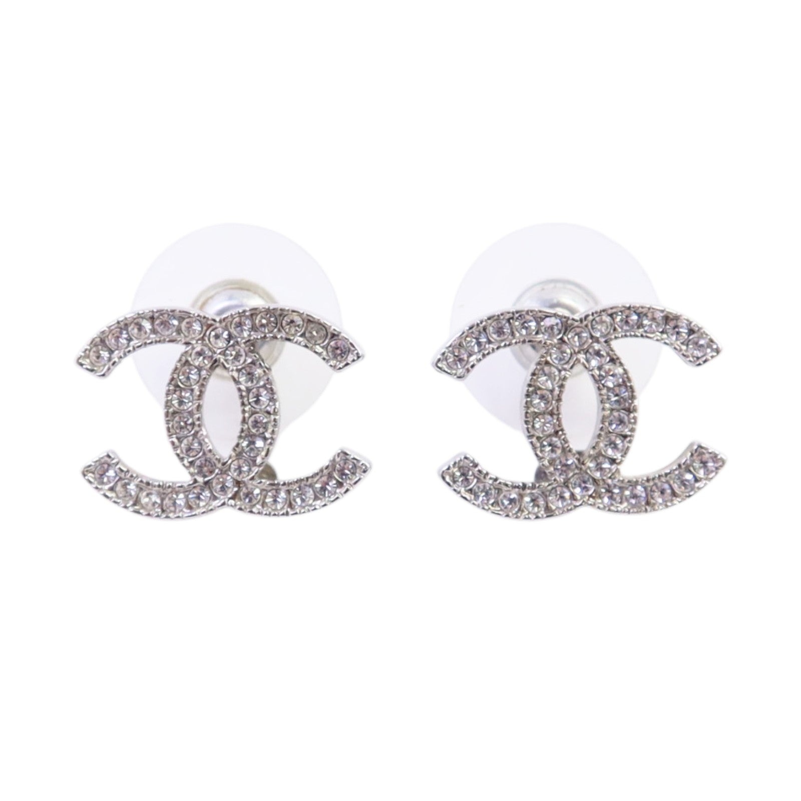 CHANEL 金屬/水鑽CC Earrings銀扣耳環