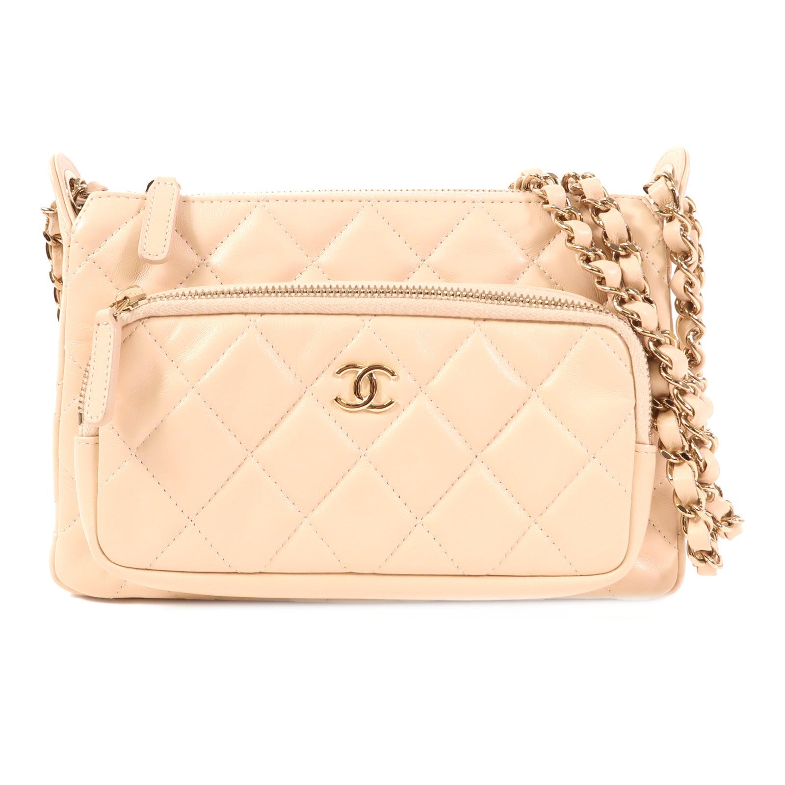 CHANEL 羊皮皮革Clutch With Chain金扣鏈帶肩背袋