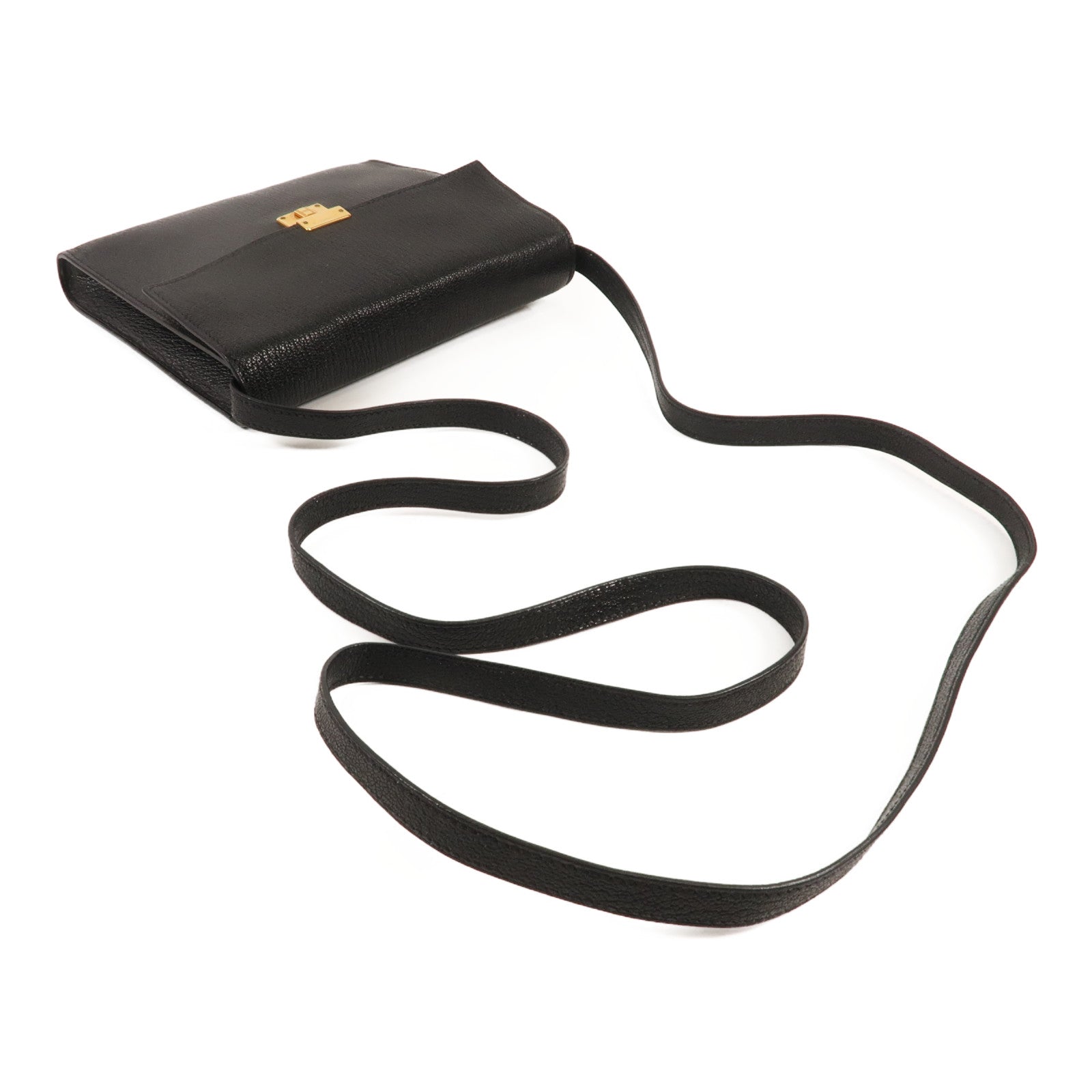 HERMES Chevre皮革Clic 16金扣肩背袋Noir