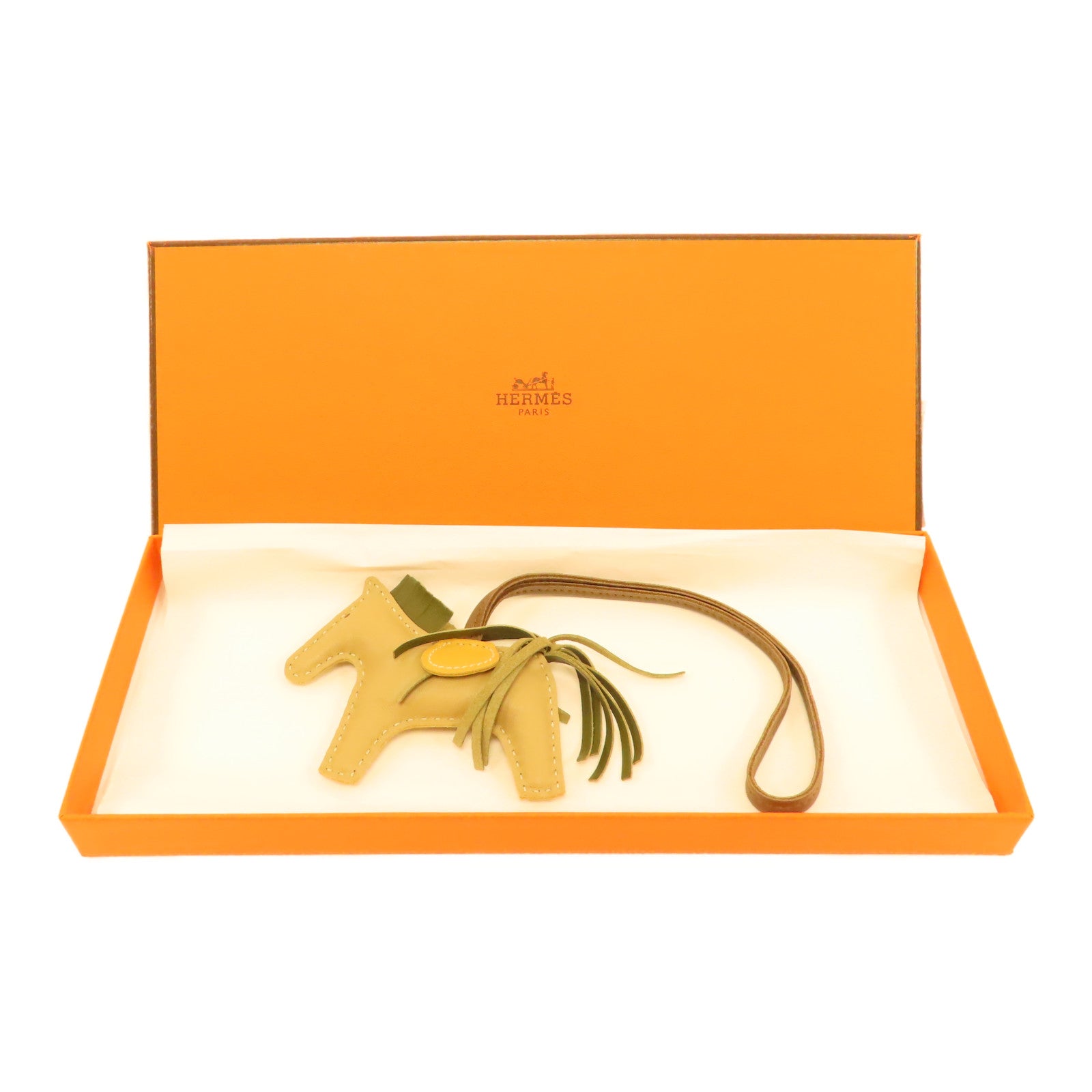 HERMES Vache Liegee皮革Rodeo PM掛飾奶茶色