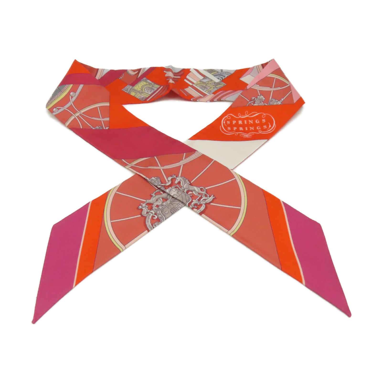 HERMES 【激減優惠】絲質Twilly Scarf絲巾橙色/白色/彩色