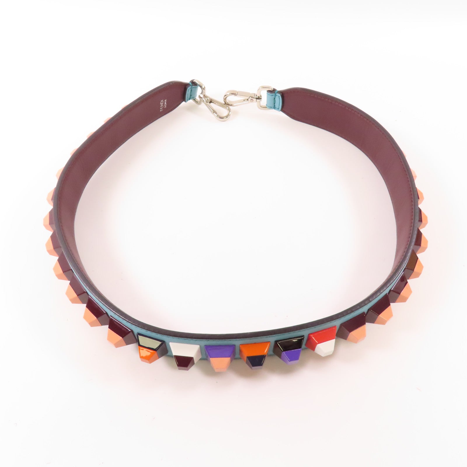 FENDI 皮革Shoulder Strap銀扣肩帶綠松石色/棕褐色/橙色