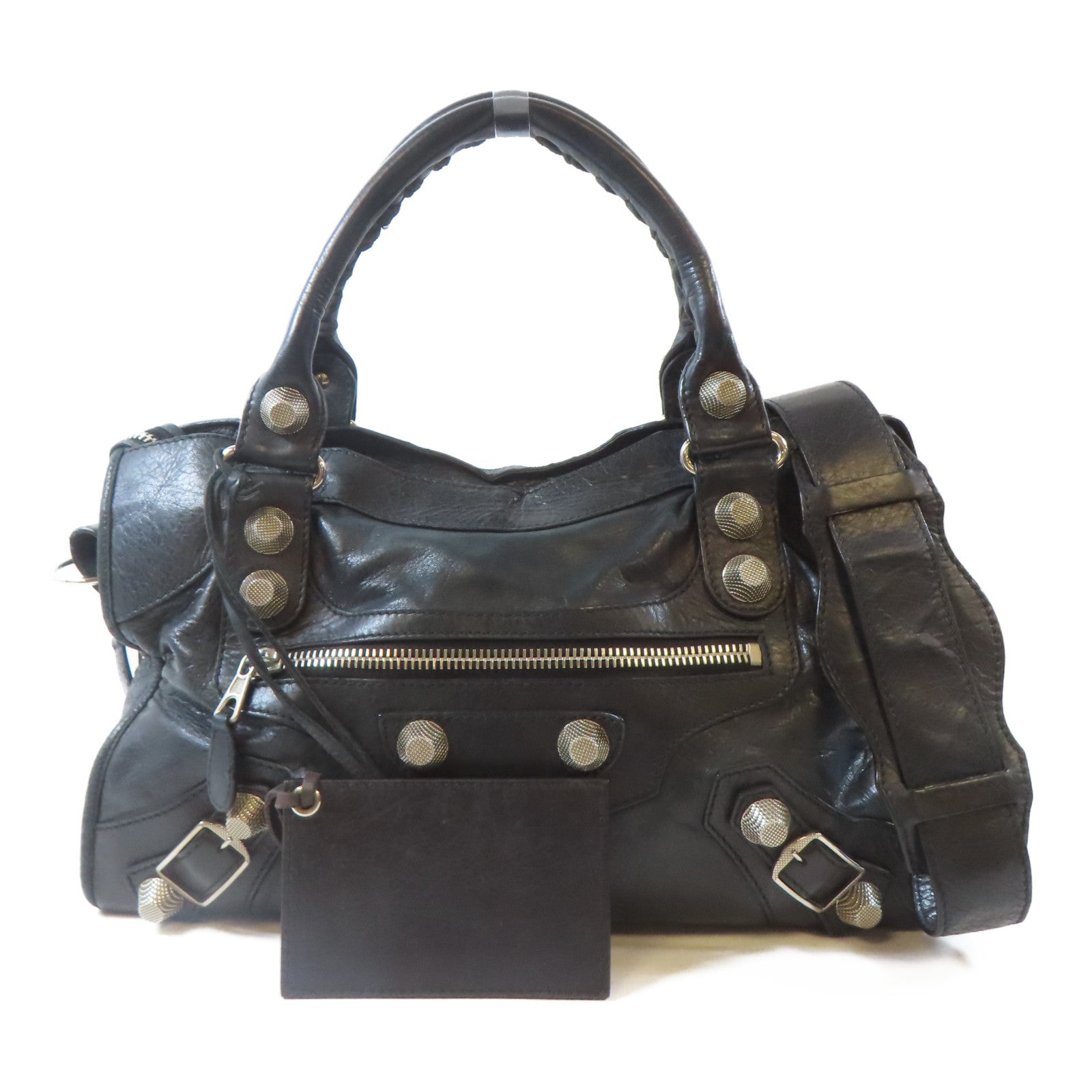 BALENCIAGA 皮革City銀扣手挽肩背兩用袋黑色