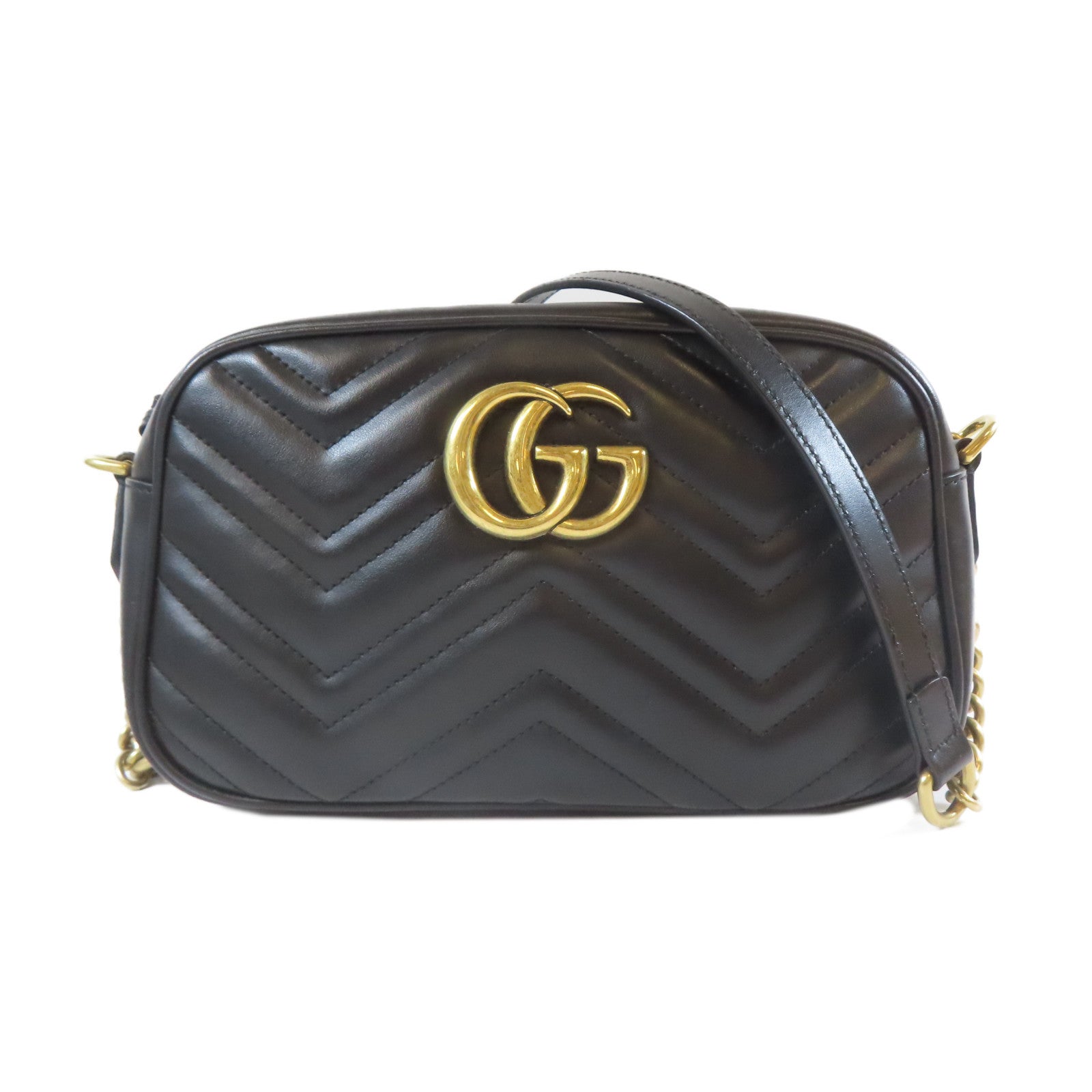 GUCCI 牛皮皮革GG Marmont金扣肩背袋黑色