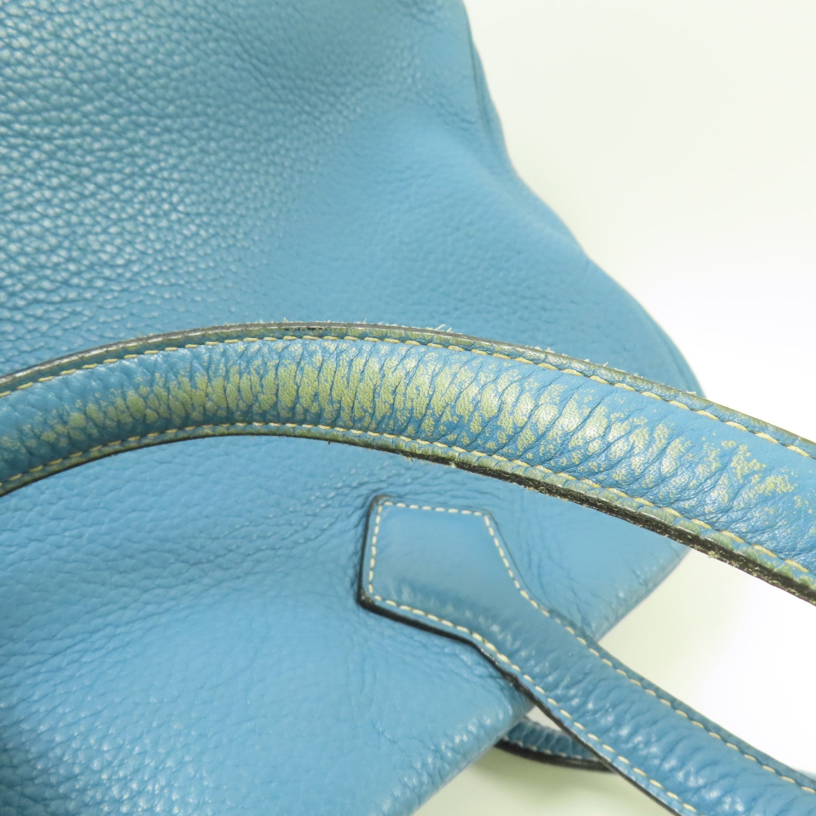 HERMES Clemence皮革Victoria銀扣肩背袋Bleu Jean