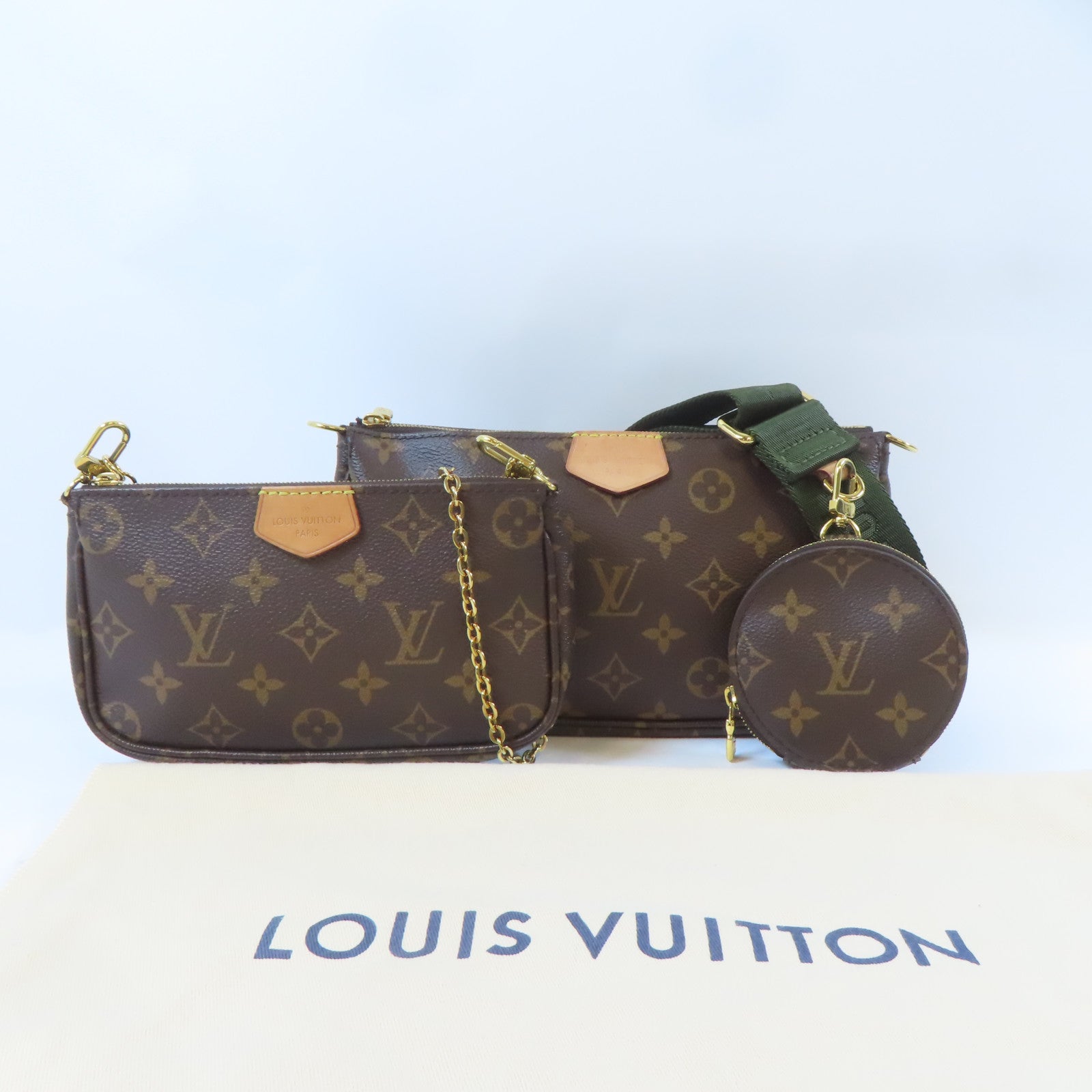 LOUIS VUITTON Monogram Multi Pochette Accessoires金扣手挽肩背兩用袋啡色