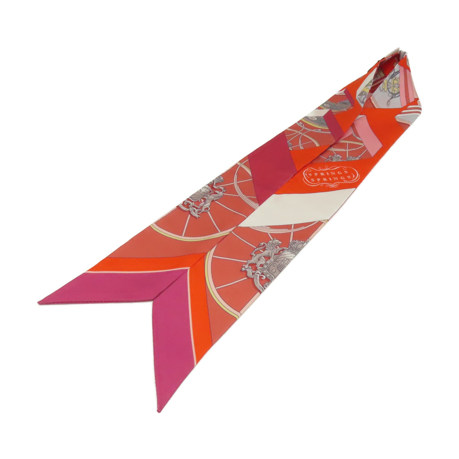 HERMES 【激減優惠】絲質Twilly Scarf絲巾橙色/白色/彩色