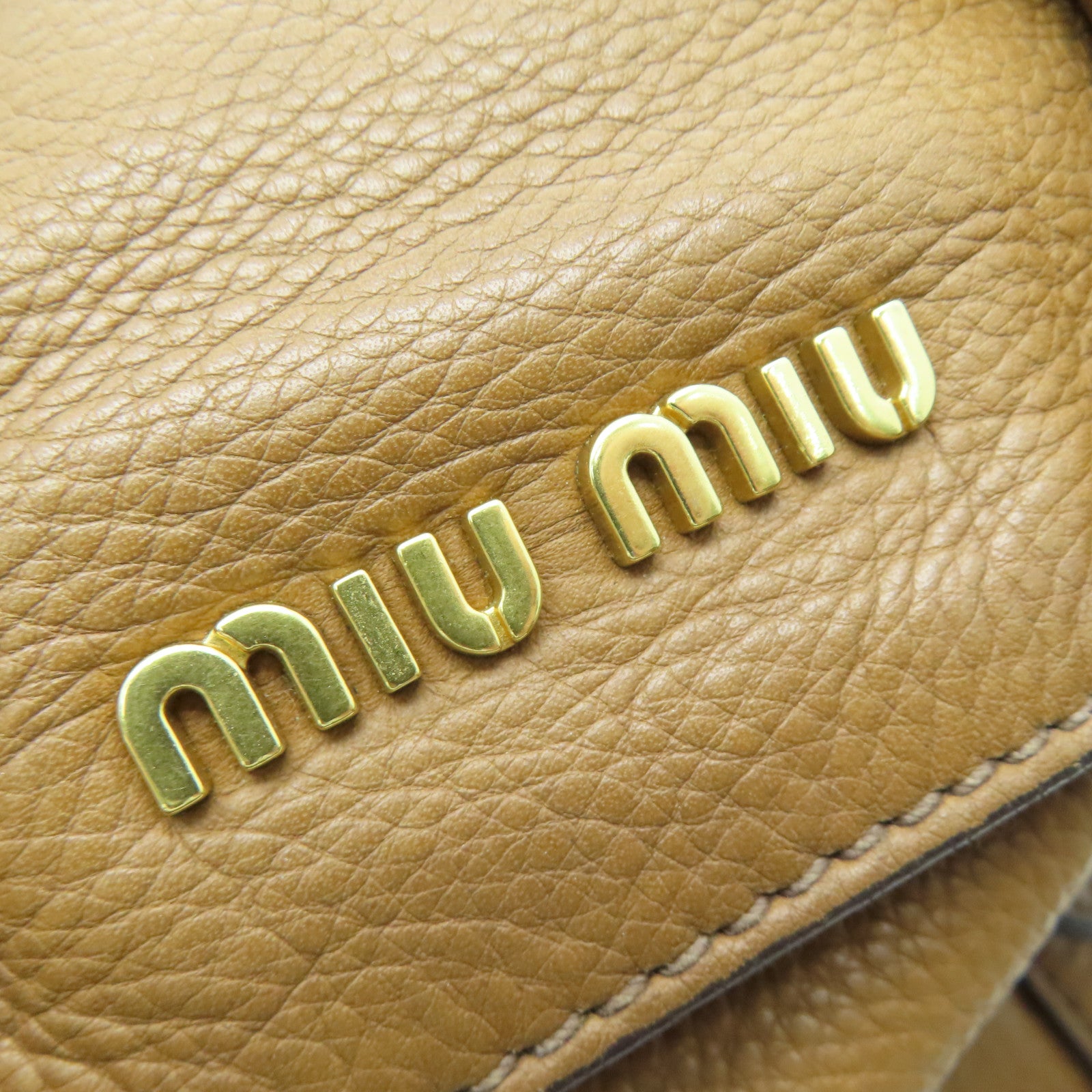 Miu Miu Cowhide Leather 2Way Shoulder Gold Buckle Handle Shoulder Bag Brown