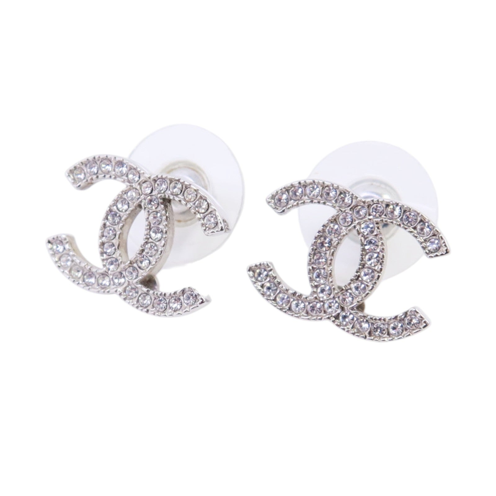 CHANEL 金屬/水鑽CC Earrings銀扣耳環