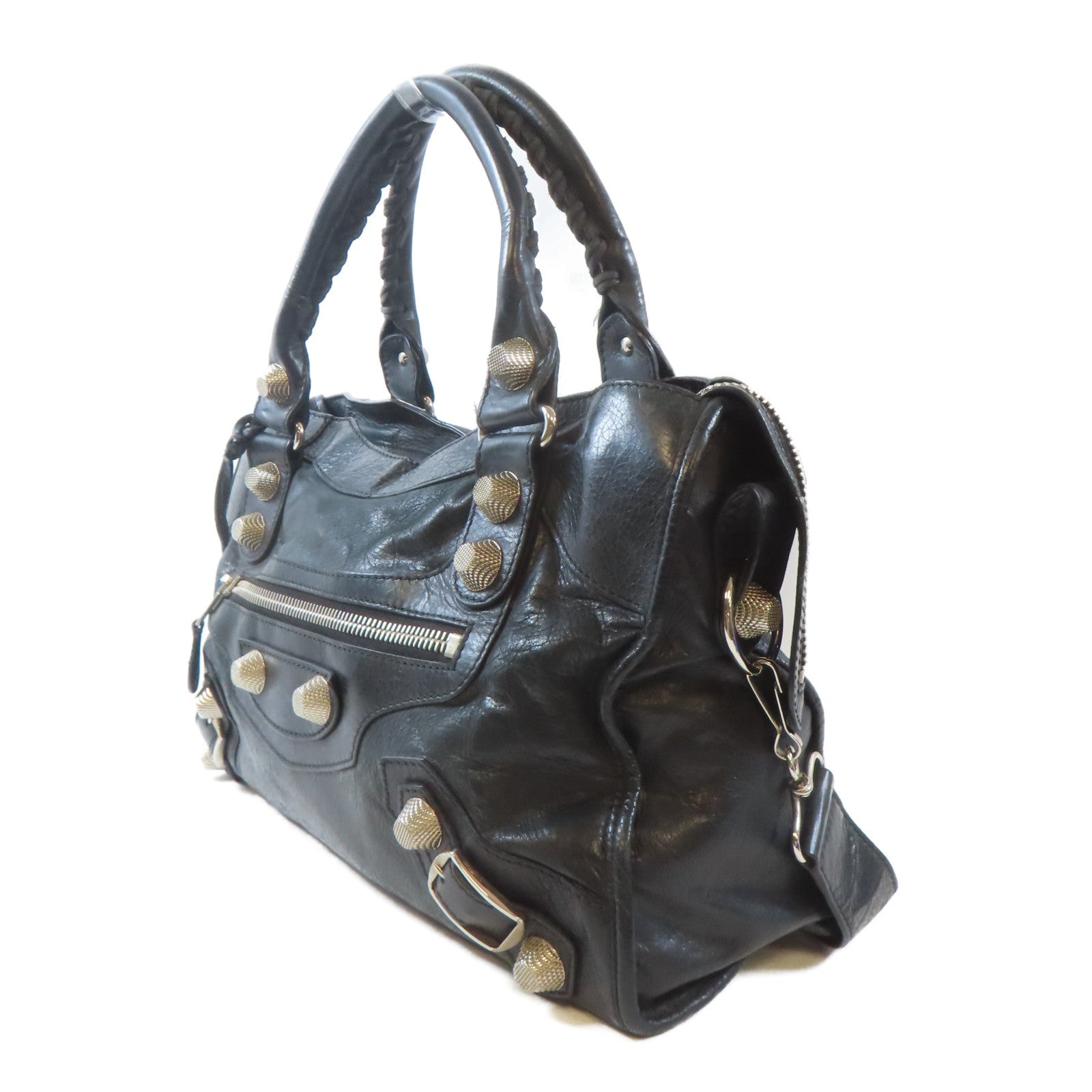 BALENCIAGA 皮革City銀扣手挽肩背兩用袋黑色
