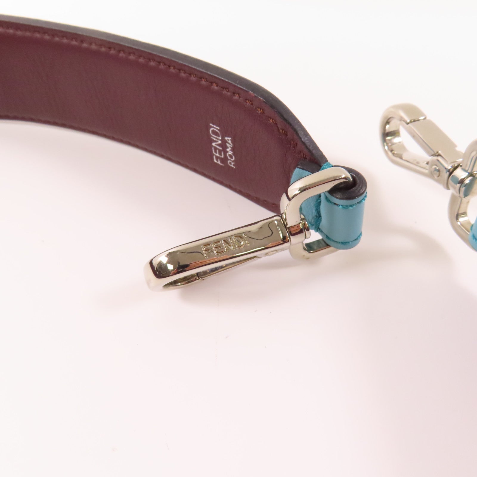 FENDI 皮革Shoulder Strap銀扣肩帶綠松石色/棕褐色/橙色