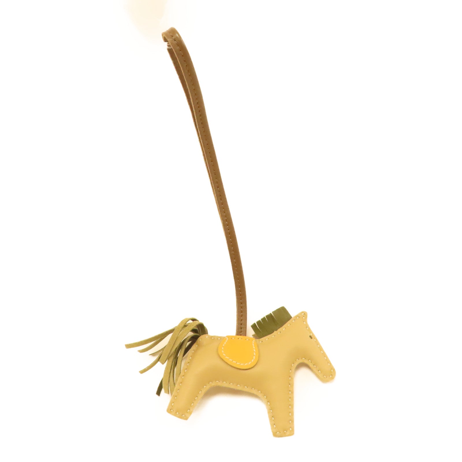 HERMES Vache Liegee皮革Rodeo PM掛飾奶茶色