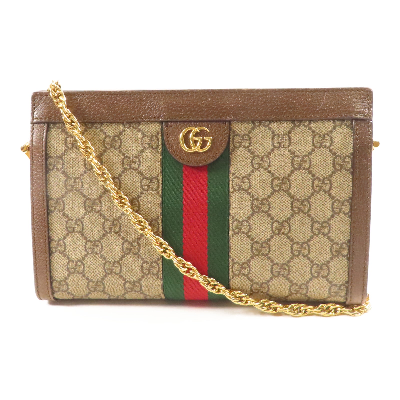 GUCCI 塗層帆布GG Supreme Ophidie金扣鏈帶肩背袋