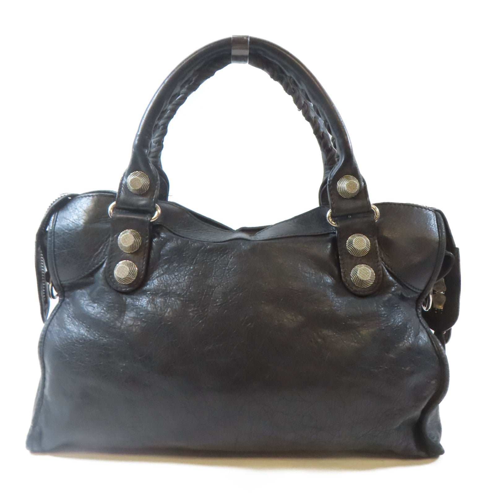 BALENCIAGA 皮革City銀扣手挽肩背兩用袋黑色