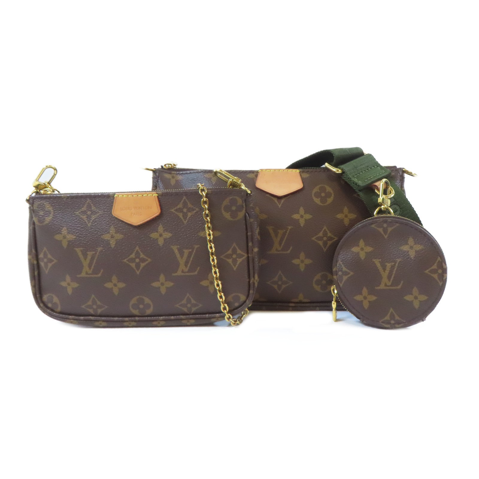 LOUIS VUITTON Monogram Multi Pochette Accessoires金扣手挽肩背兩用袋啡色