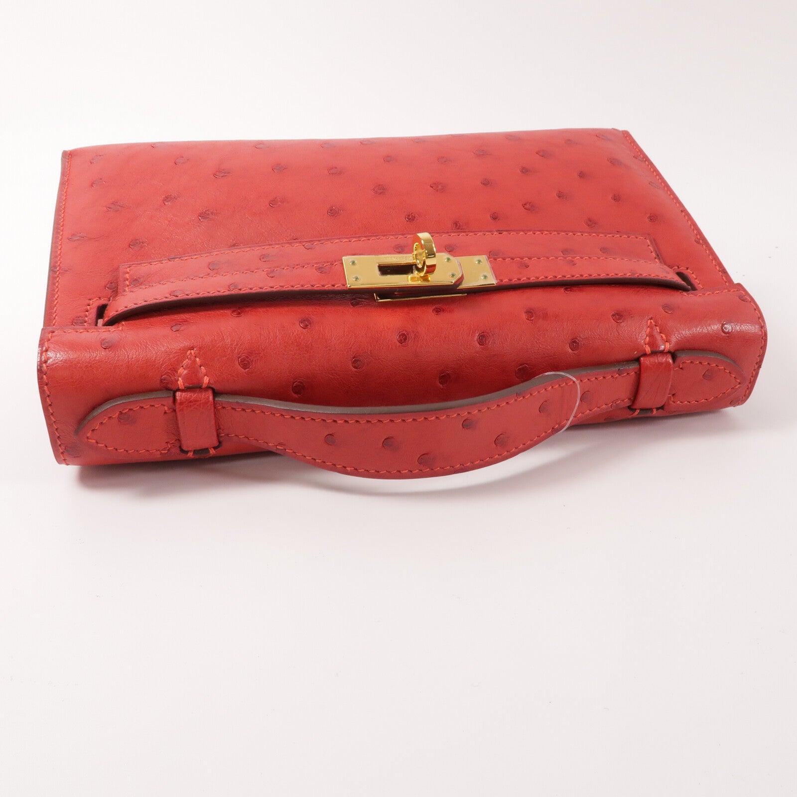 HERMES 鴕鳥皮革Kelly Pochette手挽袋Rouge Vif