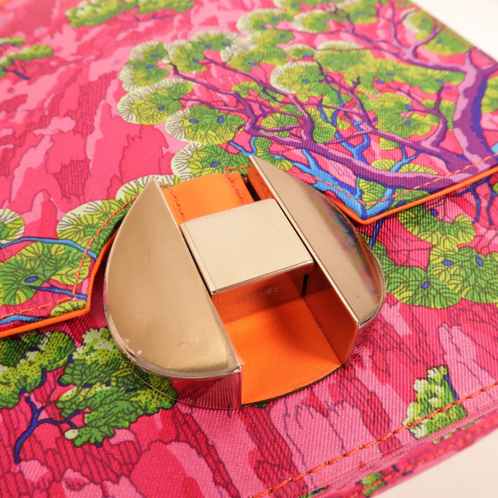 HERMES Swift皮革/Silk 2002 Sieste Au Paradis肩背袋Orange Poppy