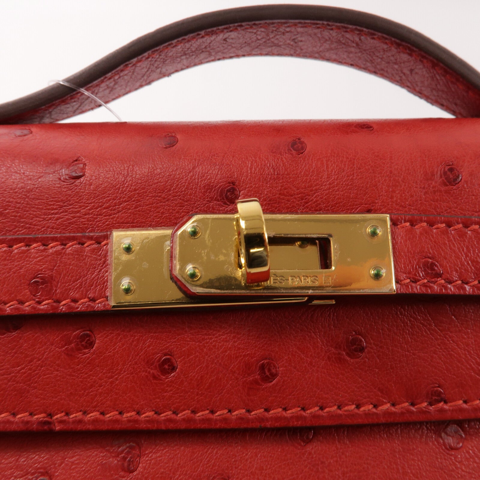HERMES 【激減優惠】鴕鳥皮革Kelly Pochette手挽袋Rouge Vif
