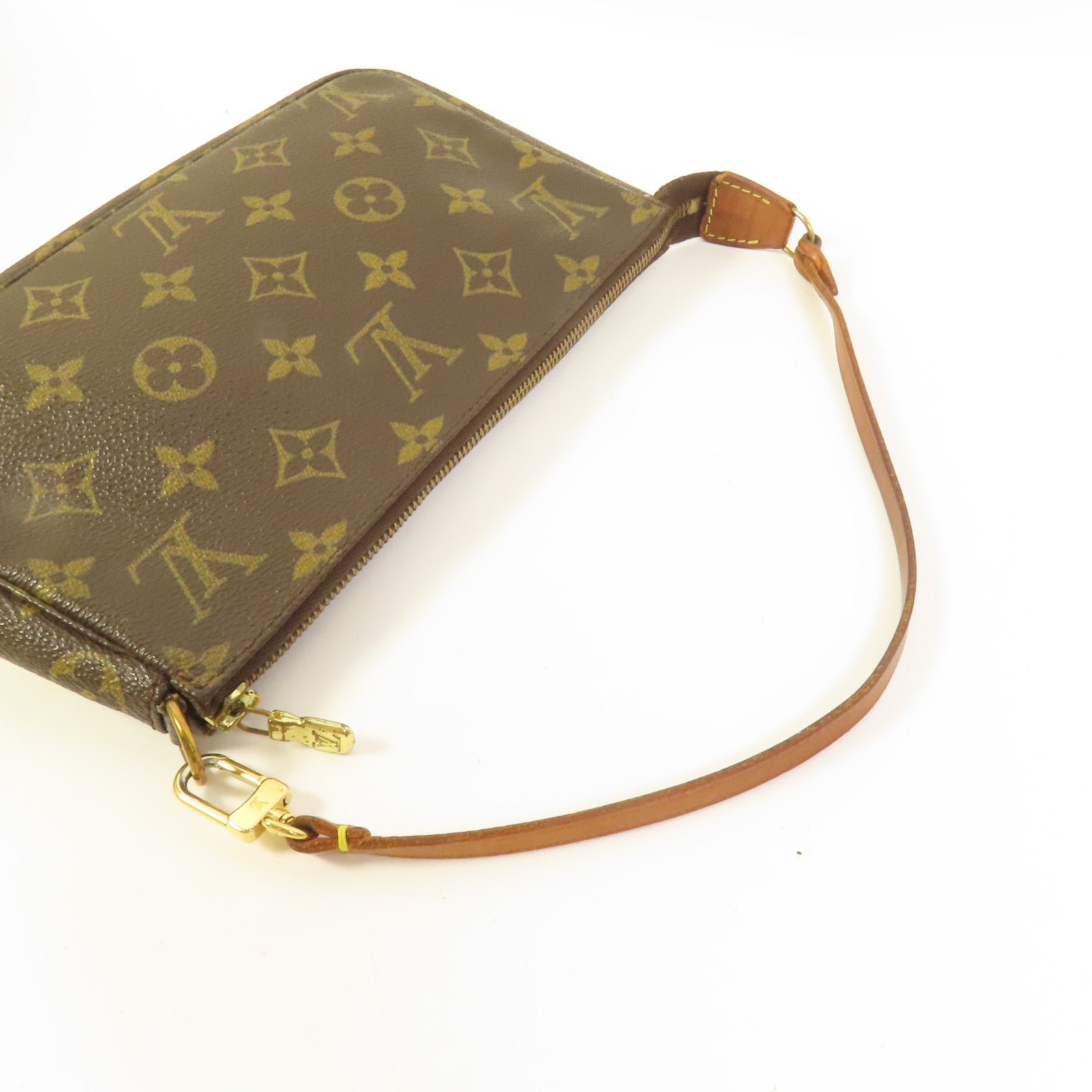 LOUIS VUITTON Monogram Pochette Accessoires金扣手挽袋棕色