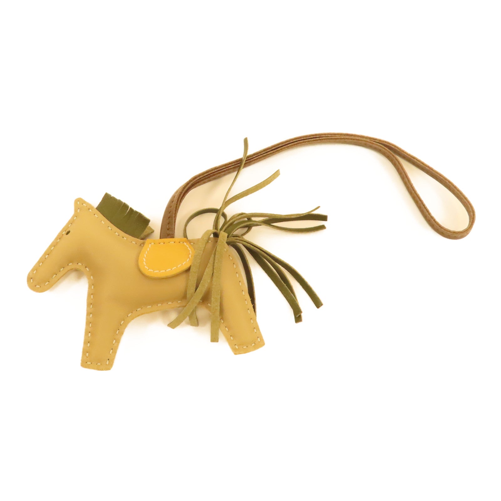 HERMES Vache Liegee皮革Rodeo PM掛飾奶茶色