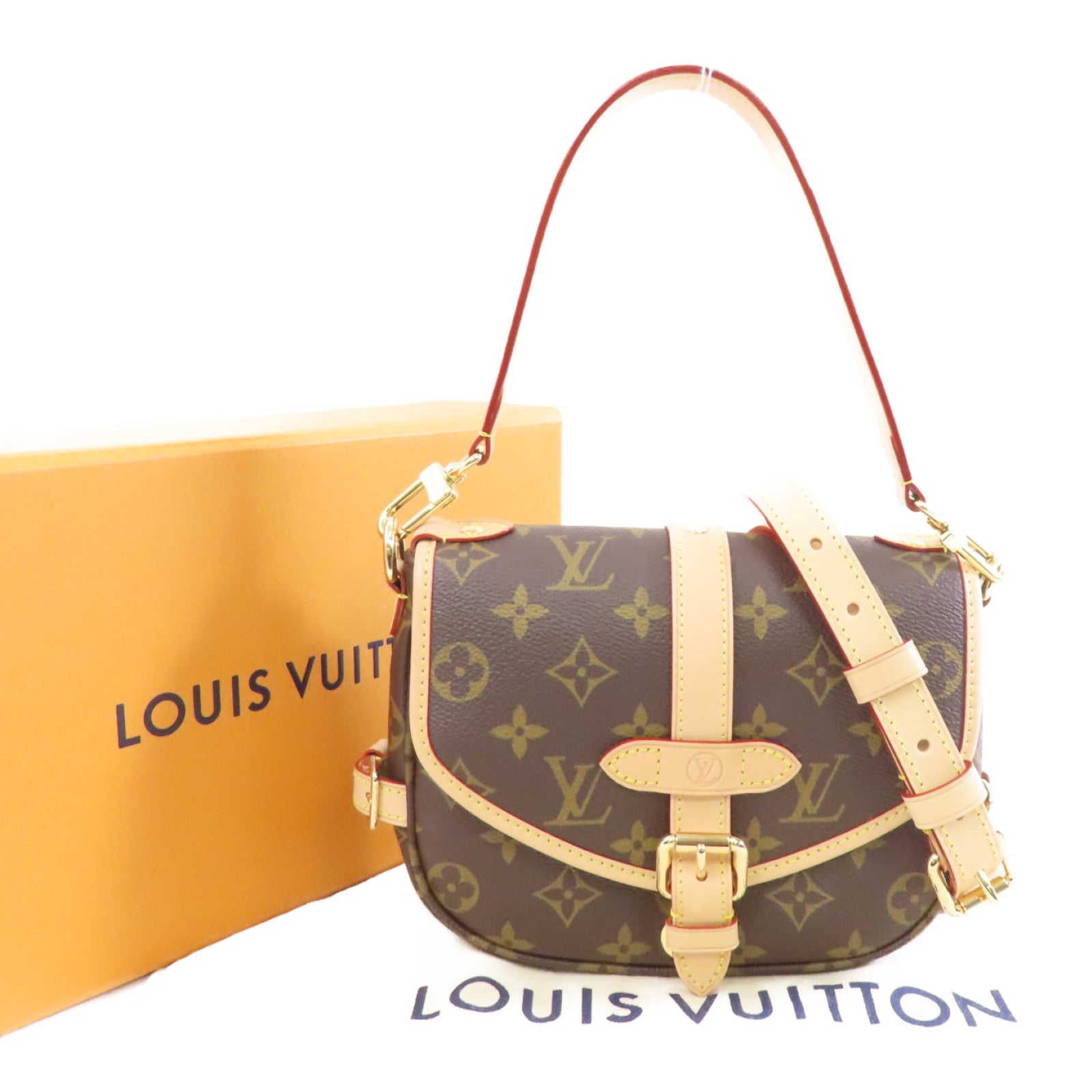 LOUIS VUITTON Monogram Saumur BB金扣手挽肩背兩用袋啡色