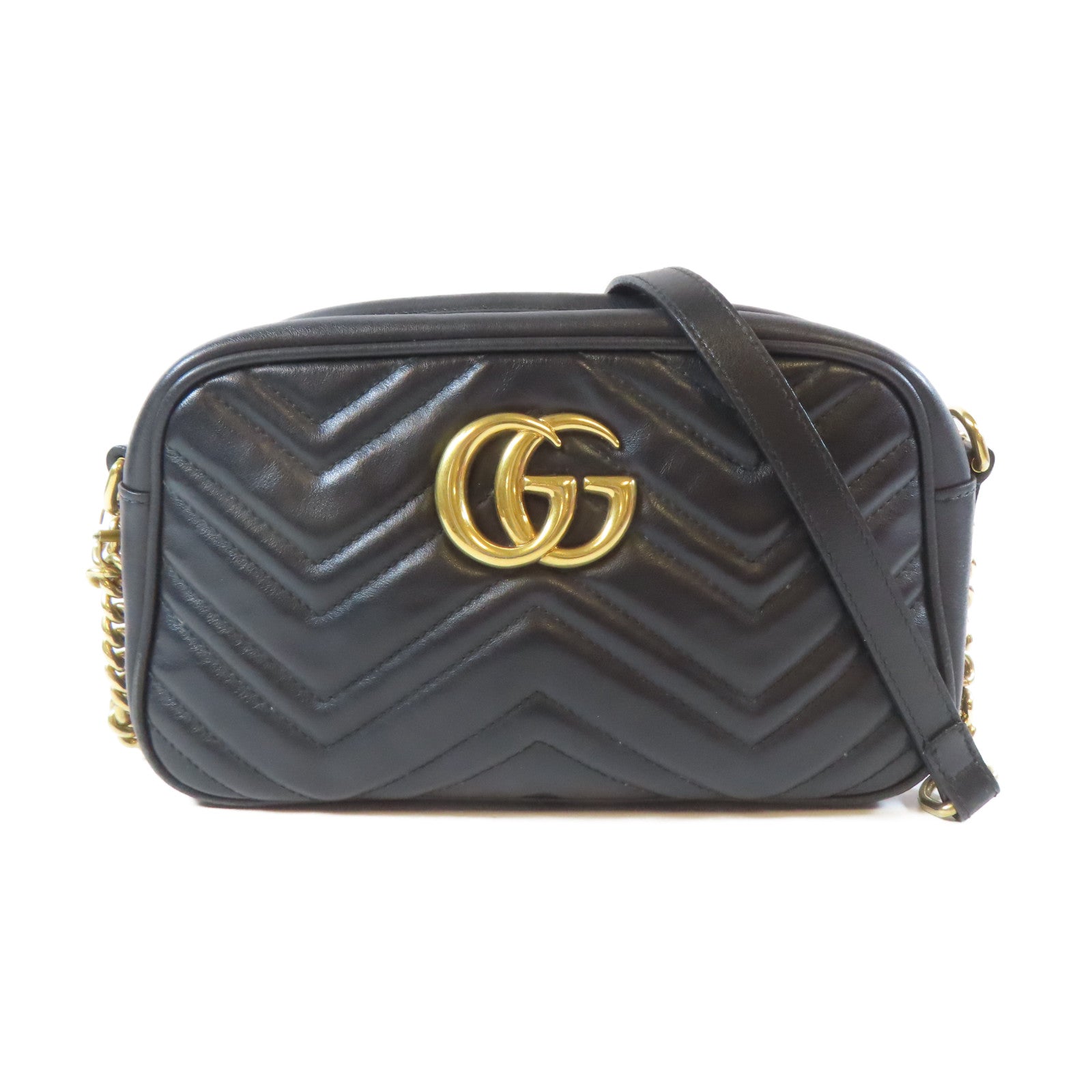 GUCCI 牛皮皮革GG Marmont金扣肩背袋黑色