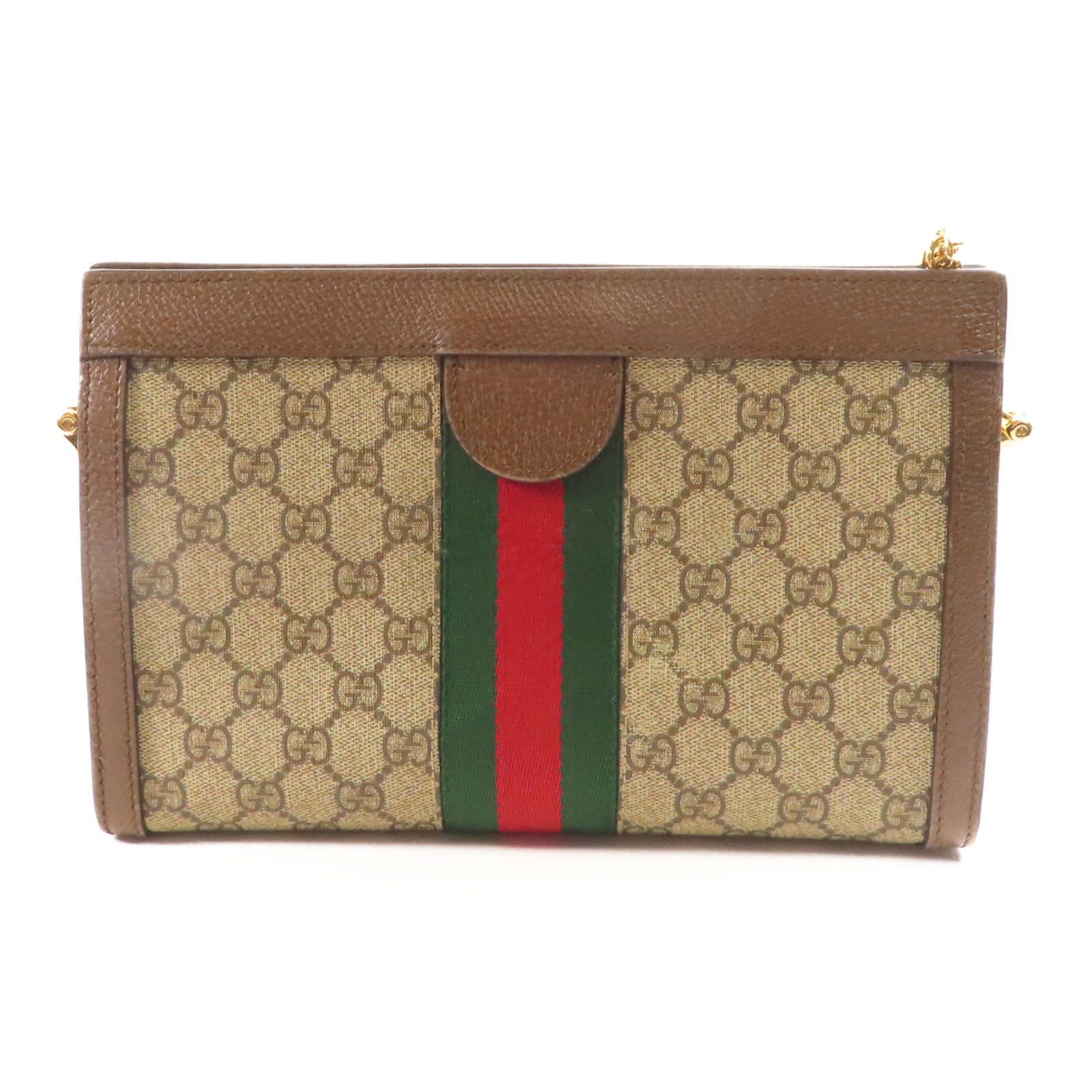 GUCCI 塗層帆布GG Supreme Ophidie金扣鏈帶肩背袋