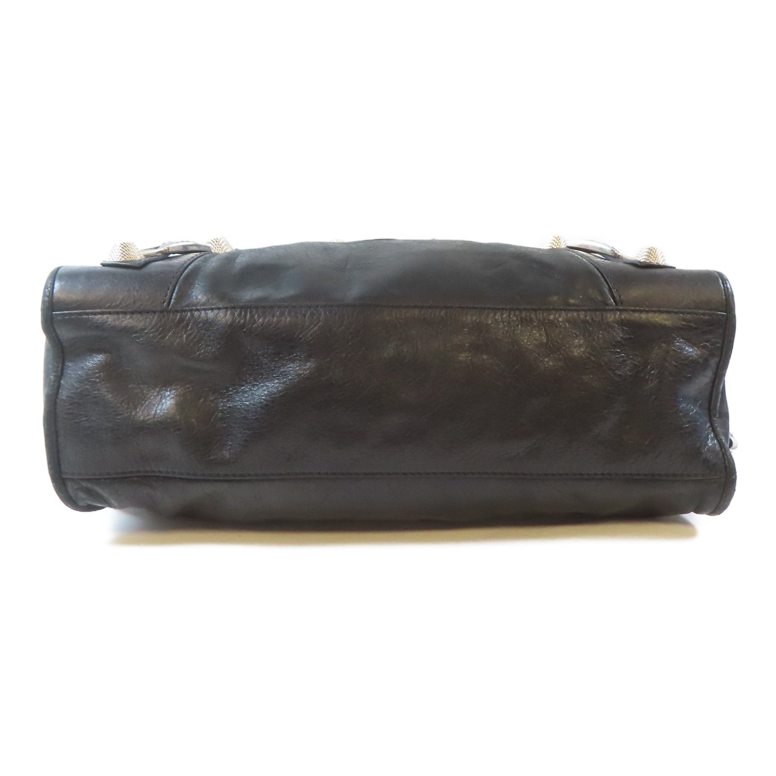BALENCIAGA 皮革City銀扣手挽肩背兩用袋黑色