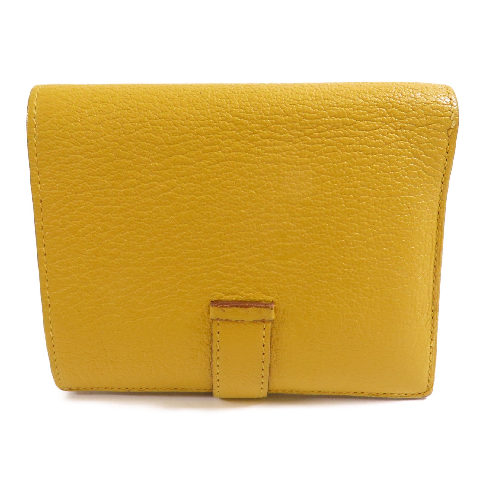 HERMES Chevre皮革Bearn Compact Wallet金扣錢包9D Jaune Ambre