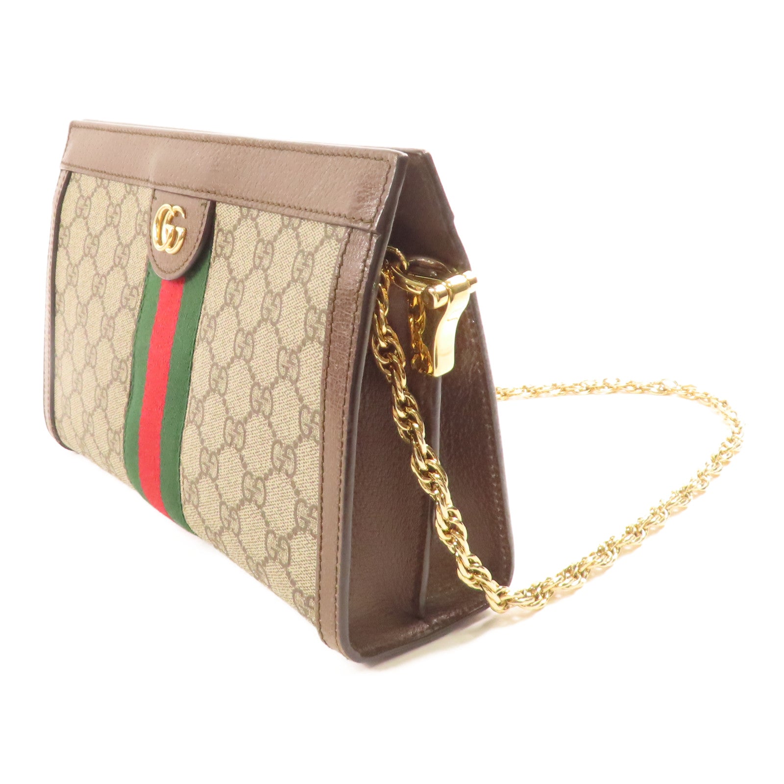 GUCCI 塗層帆布GG Supreme Ophidie金扣鏈帶肩背袋