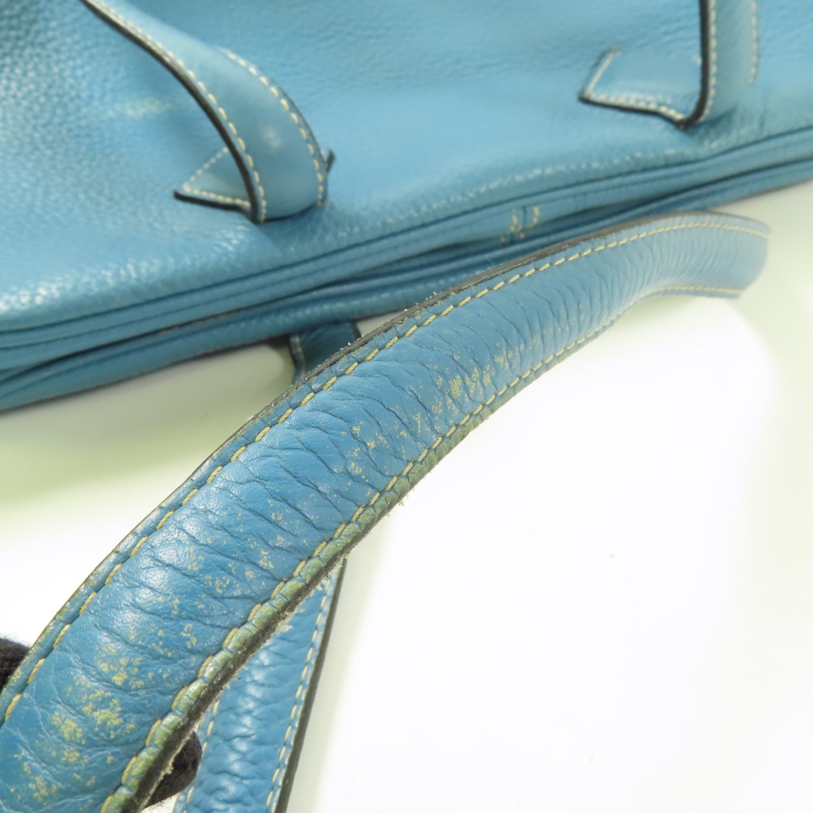 HERMES Clemence皮革Victoria銀扣肩背袋Bleu Jean