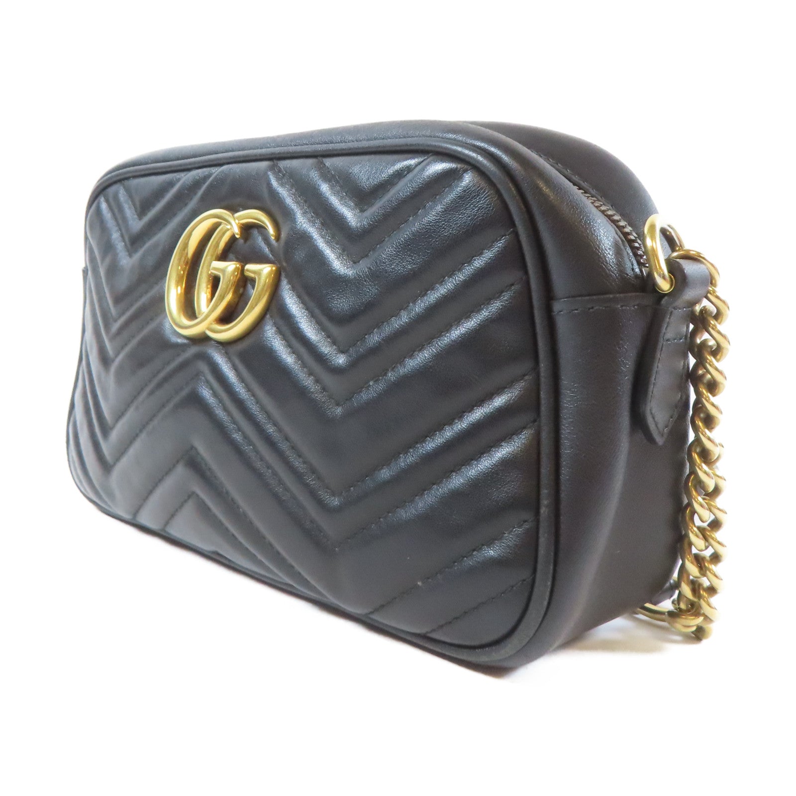 GUCCI 牛皮皮革GG Marmont金扣肩背袋黑色