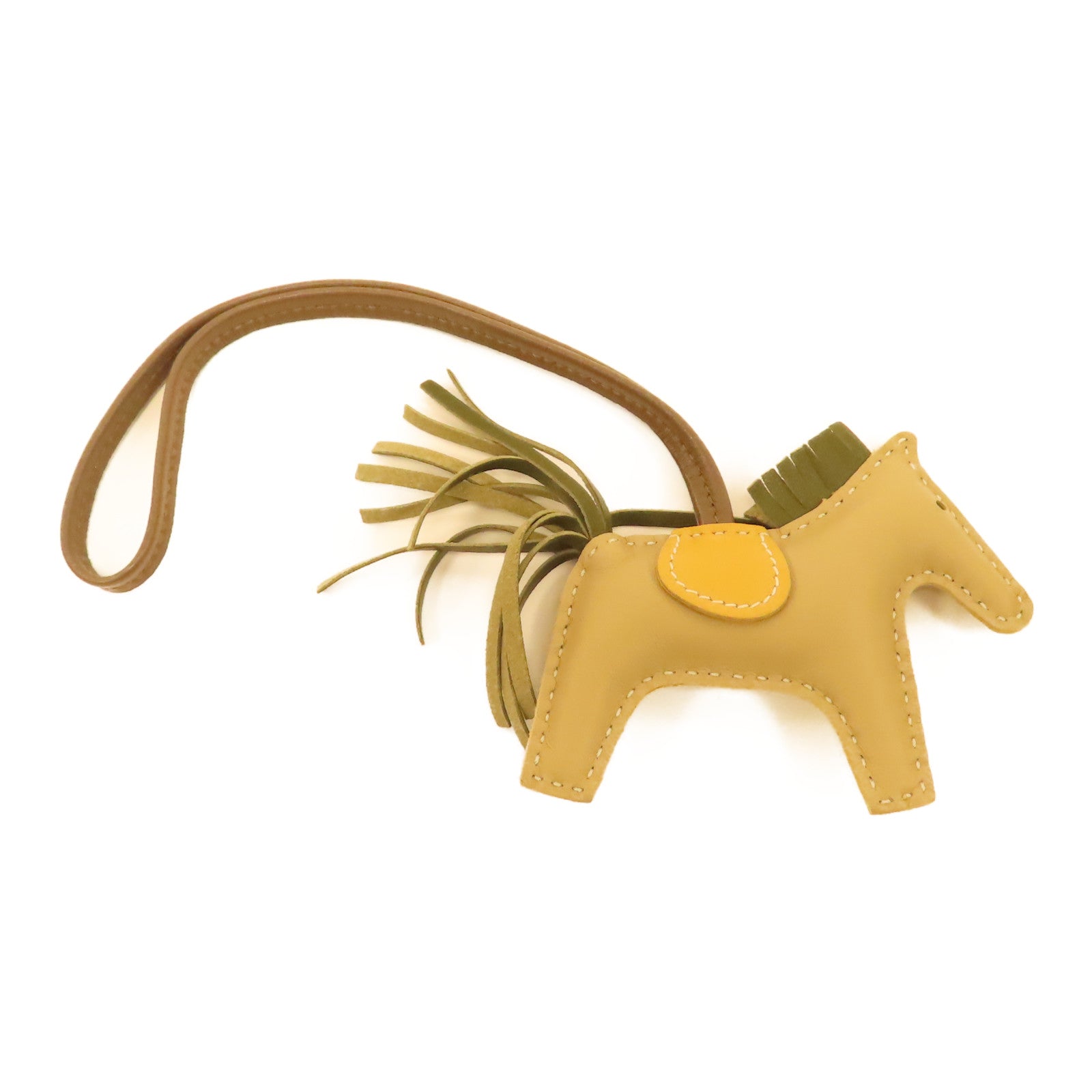 HERMES Vache Liegee皮革Rodeo PM掛飾奶茶色