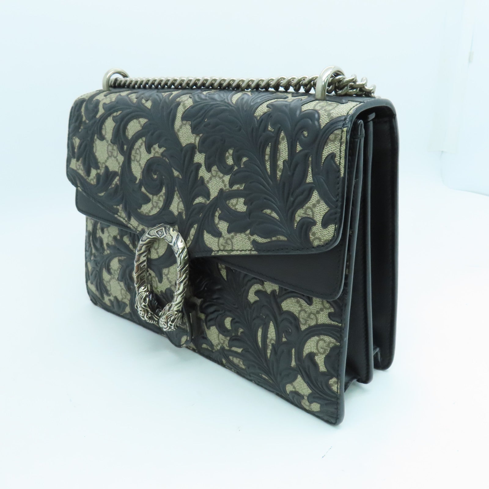 GUCCI 【激減優惠】塗層皮革Dionysus銀扣肩背袋黑色/啡色