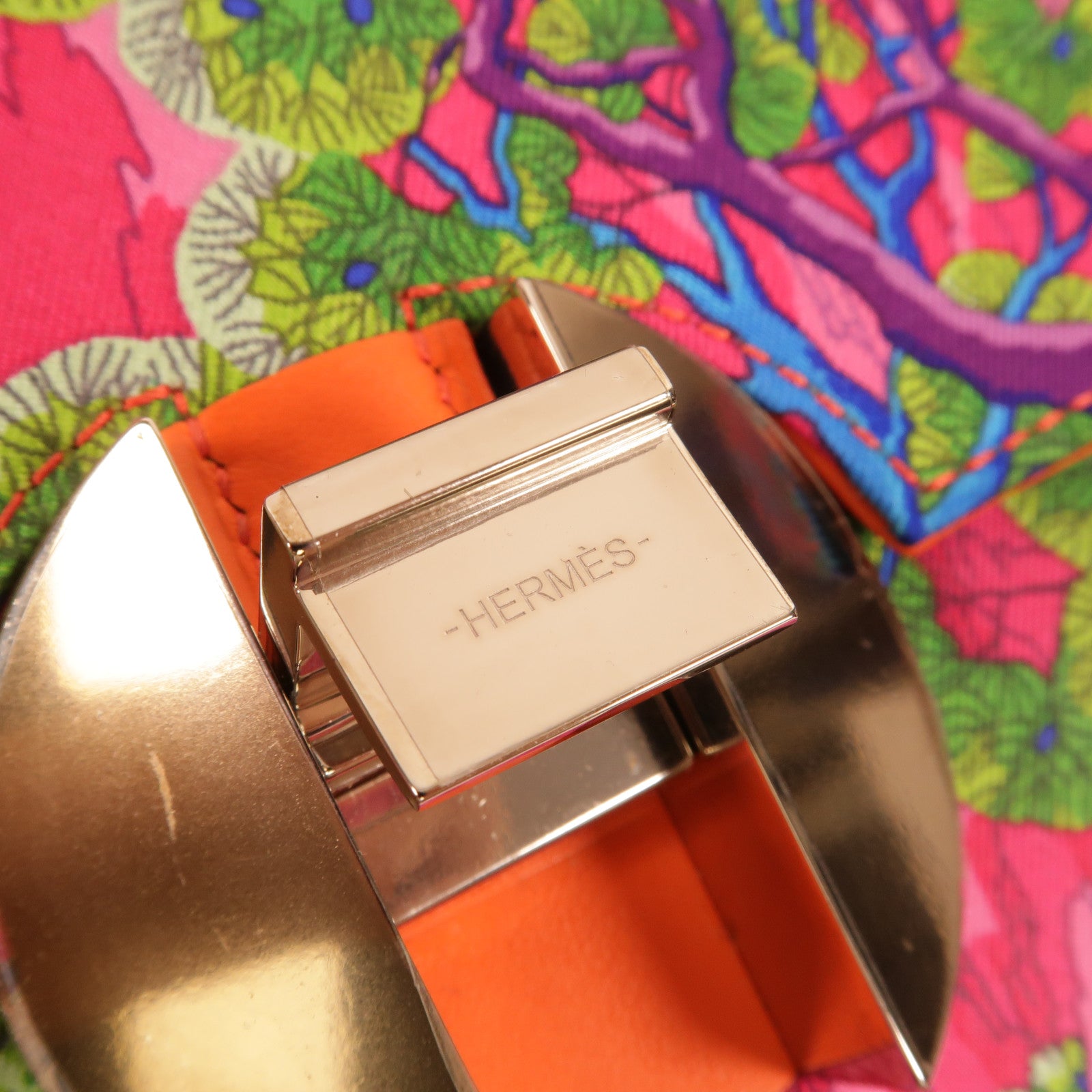 HERMES Swift皮革/Silk 2002 Sieste Au Paradis肩背袋Orange Poppy