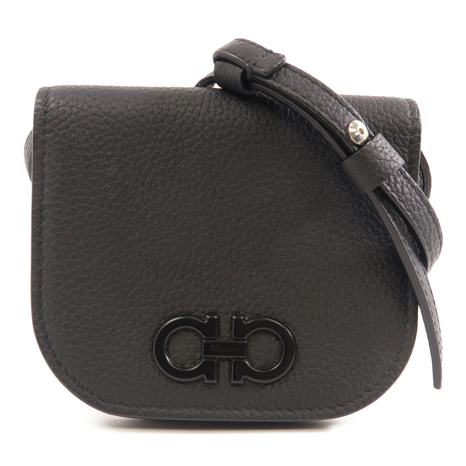 Salvatore Ferragamo 皮革Gancini銀扣肩背袋黑色