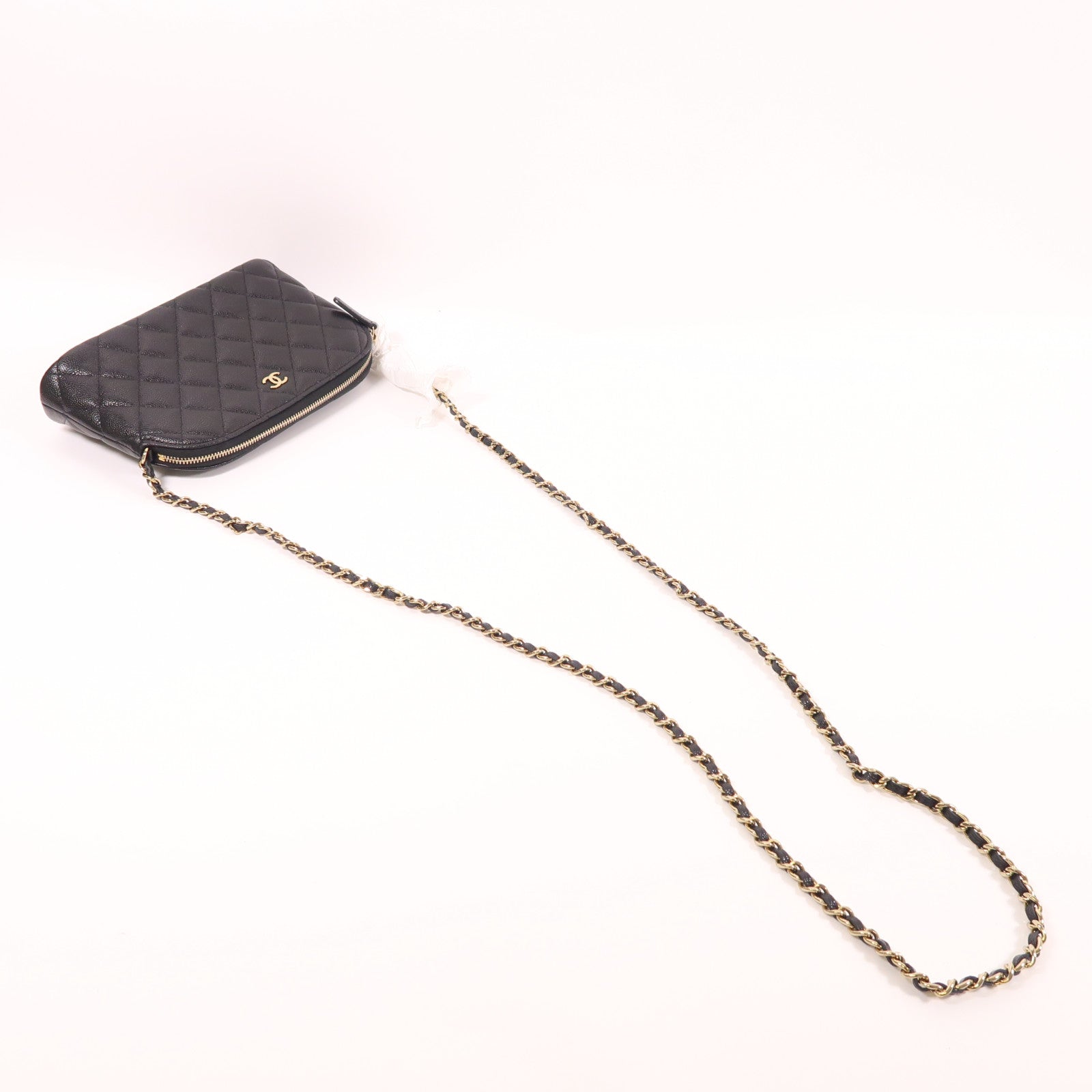 CHANEL 牛皮皮革Chain Shoulder金扣鏈帶肩背袋