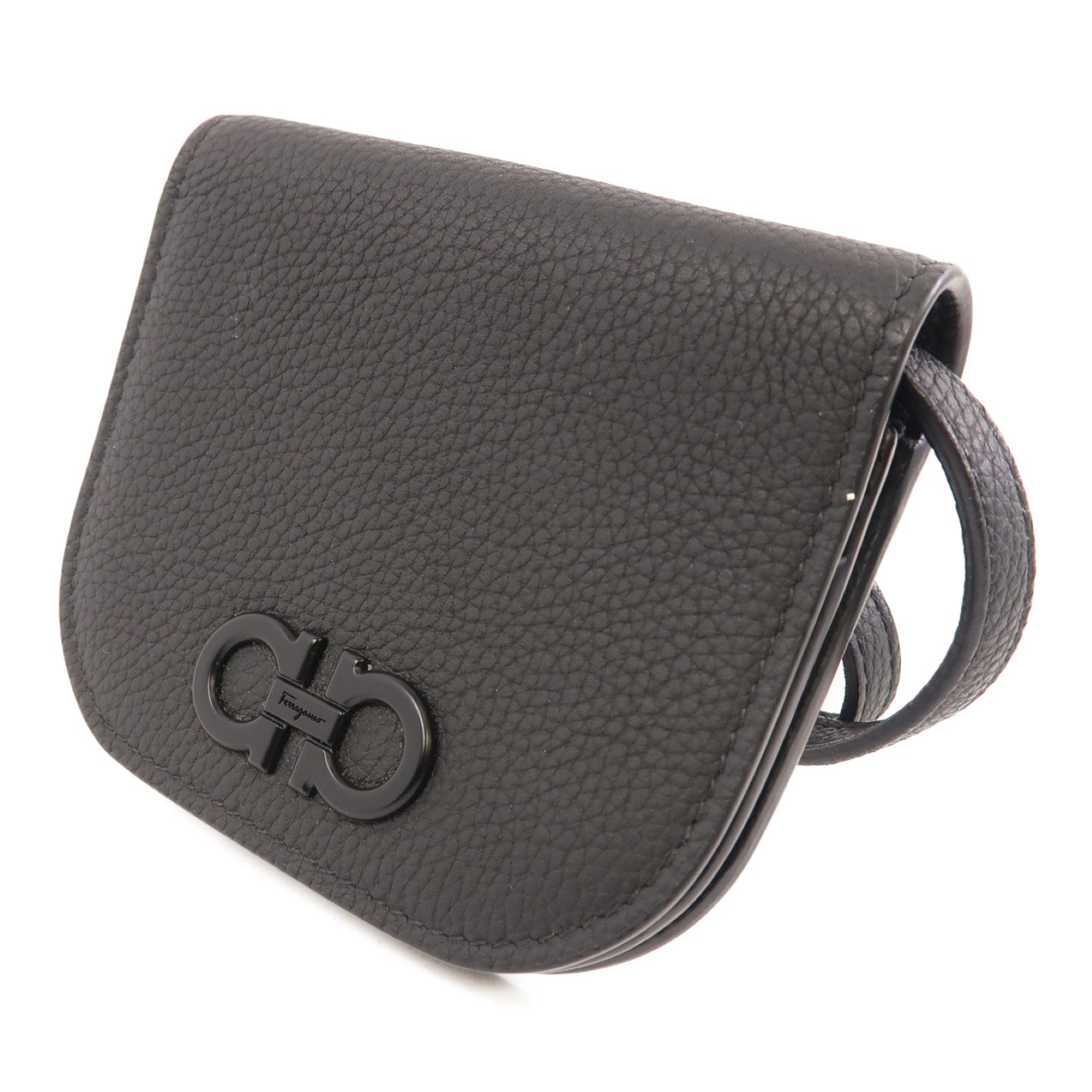 Salvatore Ferragamo 皮革Gancini銀扣肩背袋黑色