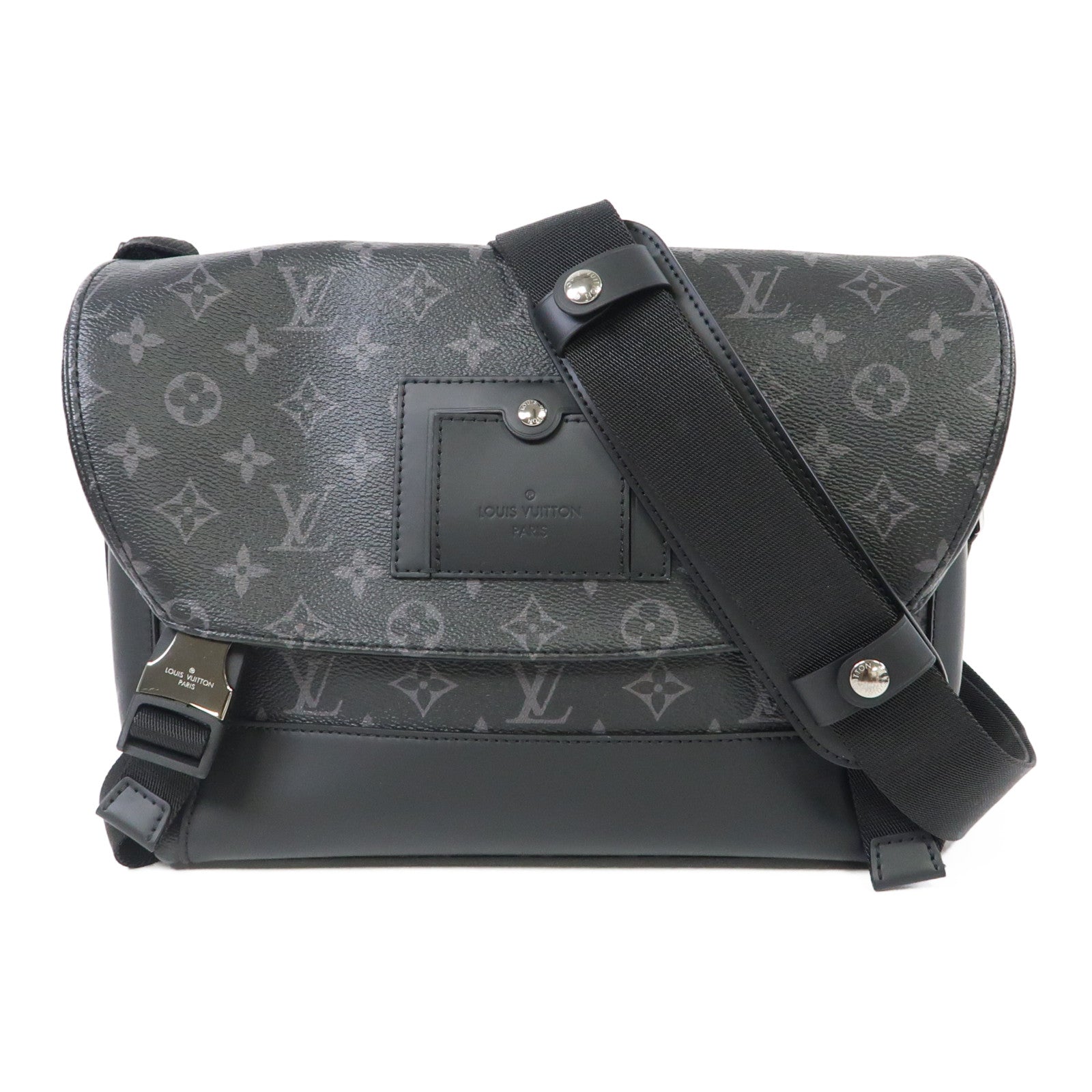 LOUIS VUITTON Monogram Eclipse Messenger PM Voyager銀扣肩背袋黑色