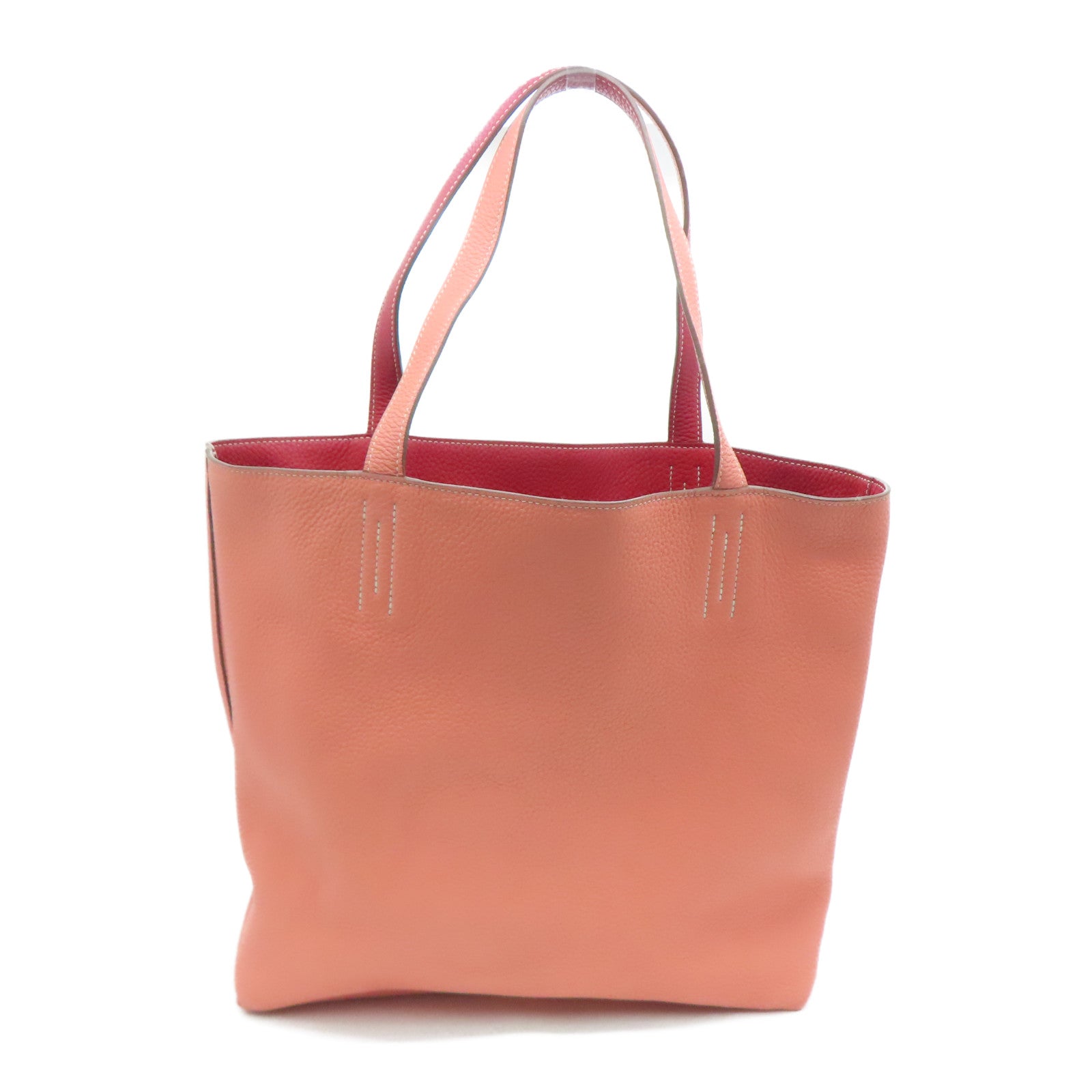 HERMES 【激減優惠精選】Clemence皮革Double Sens肩背袋Rouge Piment/Crevette紅色/淺橙色