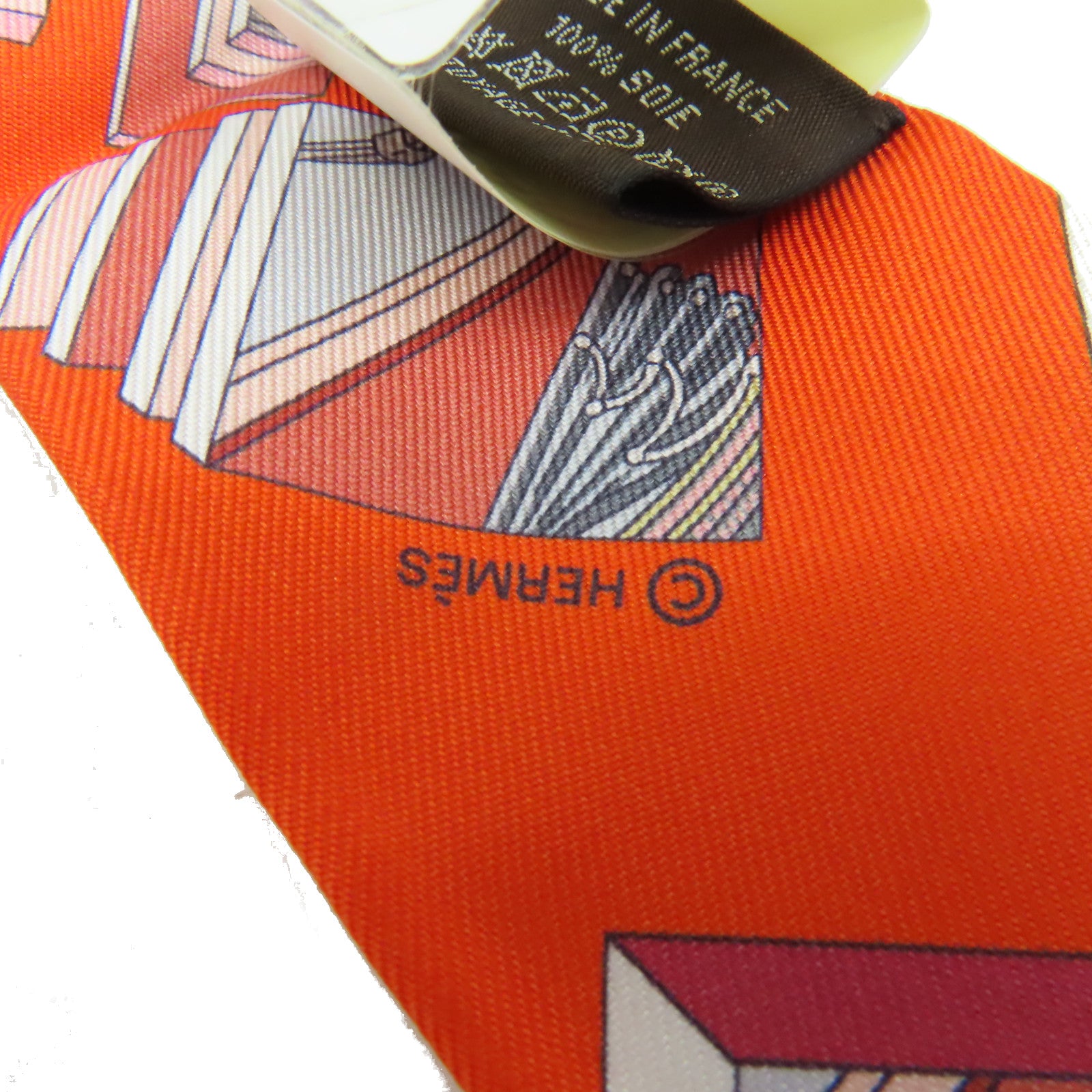 HERMES 【激減優惠】絲質Twilly Scarf絲巾橙色/白色/彩色