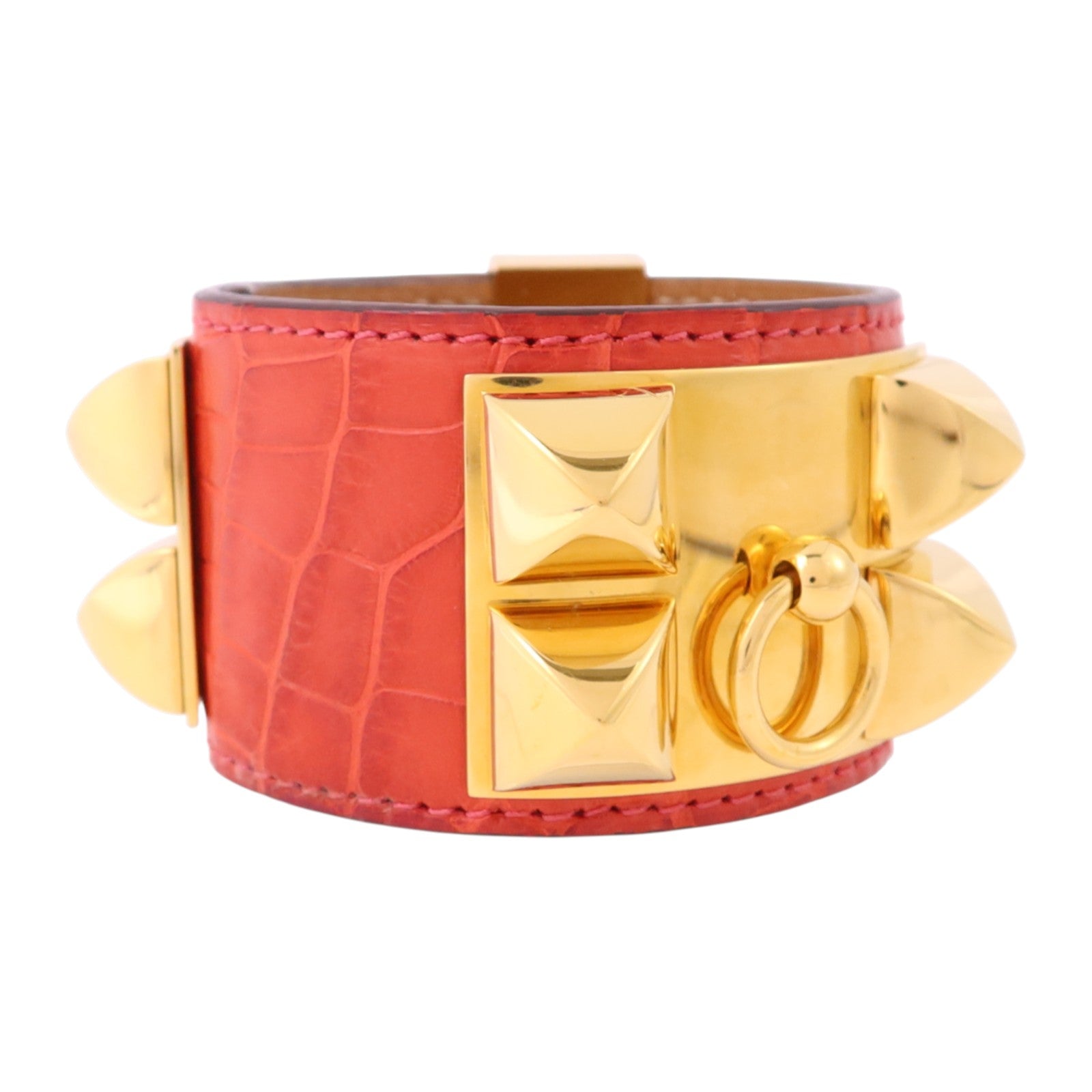 HERMES 【激減優惠】鱷魚皮革/金屬Collier De Chien Bange金扣手鐲l